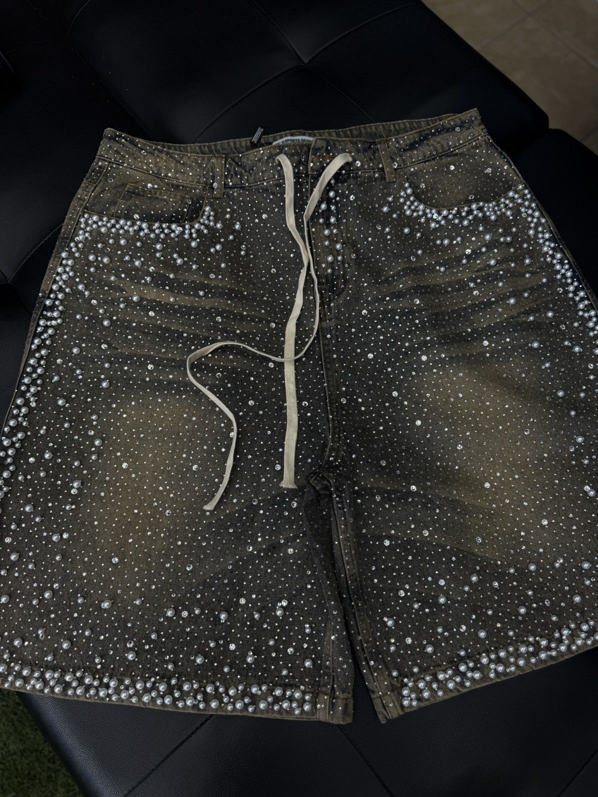 Vale Vale Valley Denim Blue Rhinestone Shorts Size 36 (NEW) Size US 36 / EU 52 - 4 Thumbnail