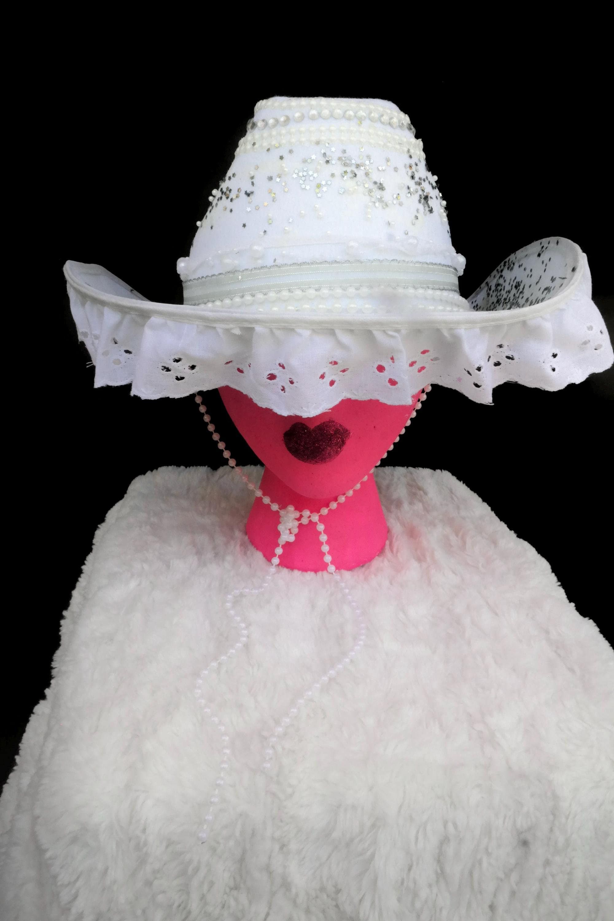 Handmade Glitter Pearl Wifey Cowgirl Hat Size ONE SIZE - 1 Thumbnail