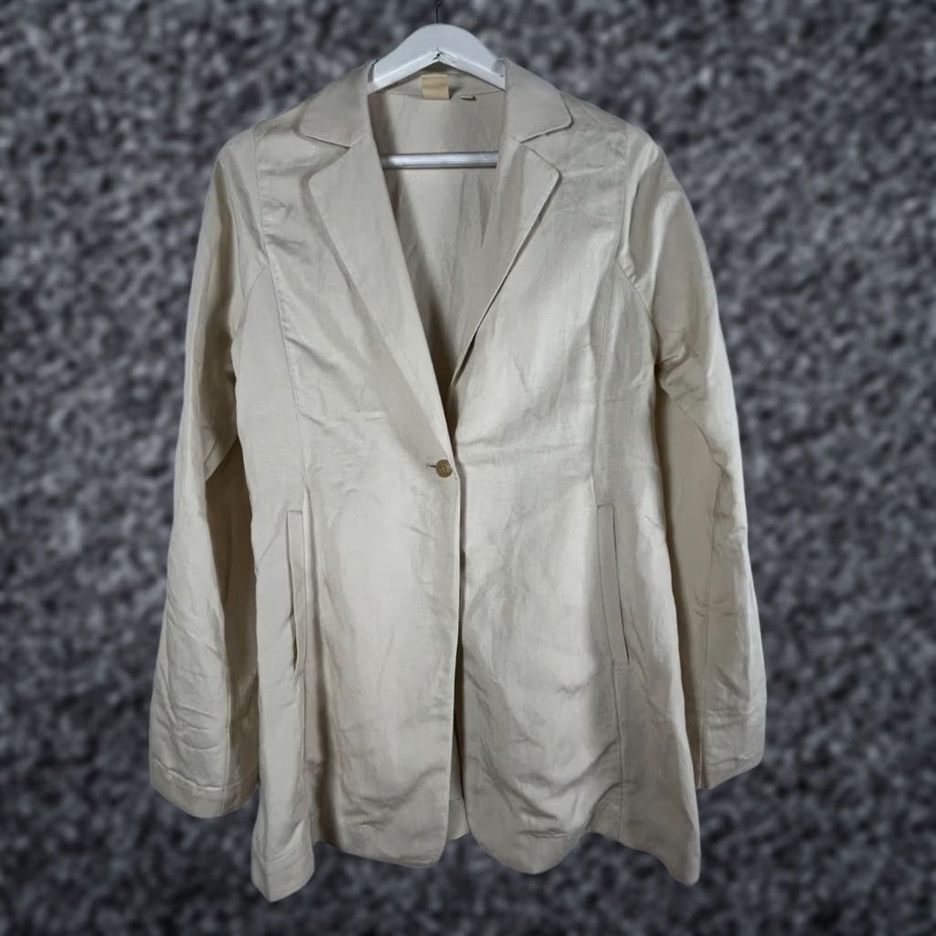 Uniqlo Uniqlo Beige Linen Blend Blazer Jacket Medium Single-Button Womens Regular Lightweight (L 18) Size M / US 6-8 / IT 42-44 - 1 Thumbnail