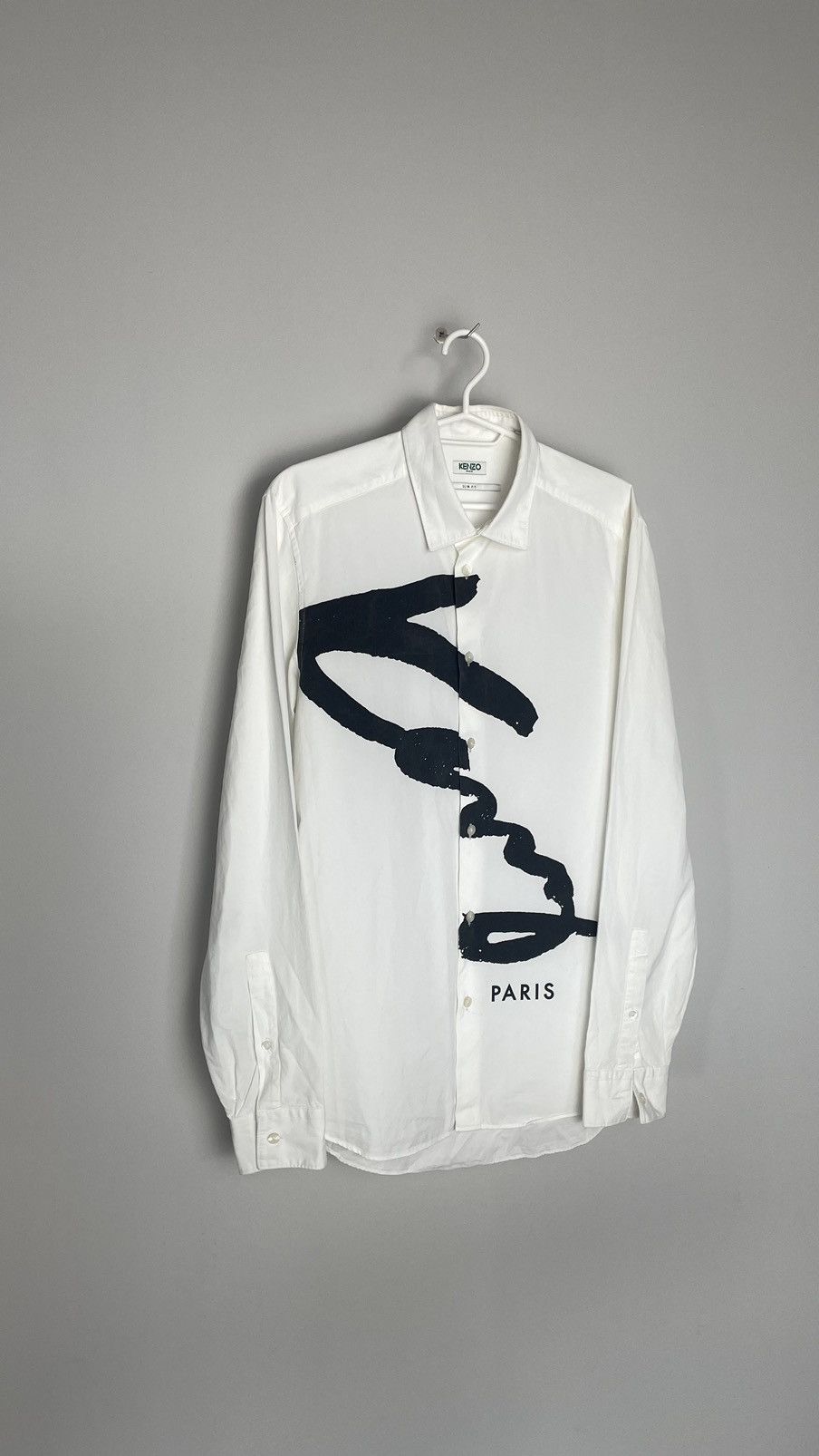 image of Vintage Kenzo Paris Big Logo Buttons Shirt in White, Men's (Size Large)