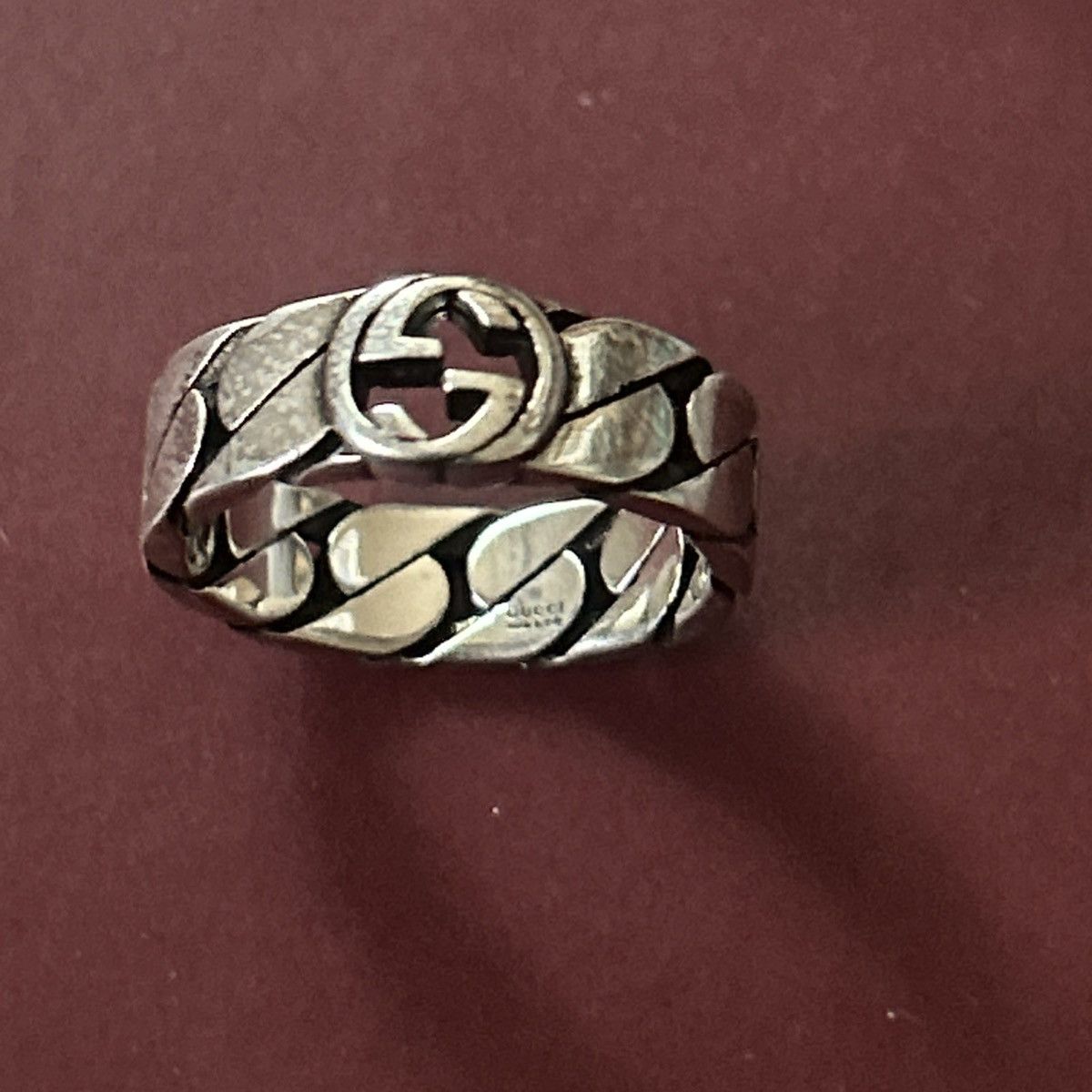 Gucci Gucci Wide Ring w Interlocking G Sterling Silver Chain AG925 Size ONE SIZE - 3 Thumbnail
