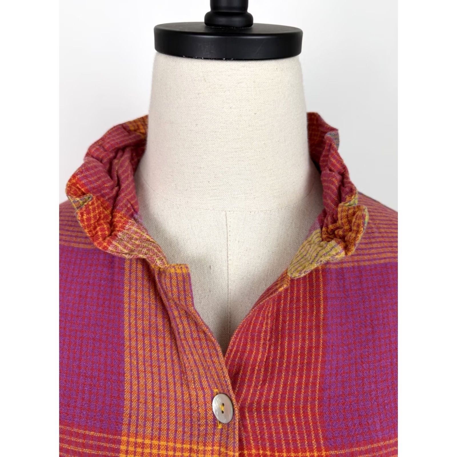 Soft Surroundings Soft Surroundings Shirt Womens XS Multicolor Plaid Top Boho High Neck Button Casual Sleeve XL? Size XS / US 0-2 / IT 36-38 - 4 Thumbnail