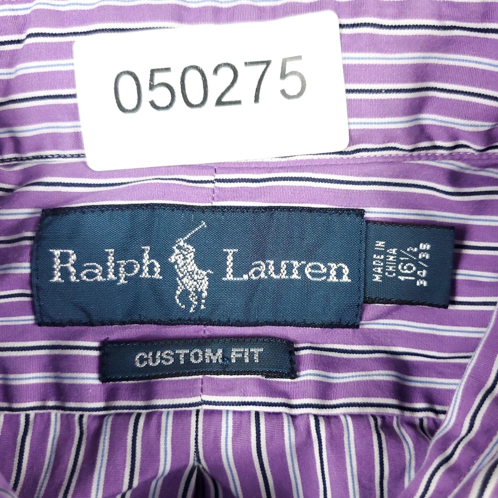 Ralph Lauren VINTAGE Ralph Lauren Dress Shirt Mens Size 16.5 Long Sleeve Purple Striped Cotton Business Casual Formal Size 42R - 7 Thumbnail