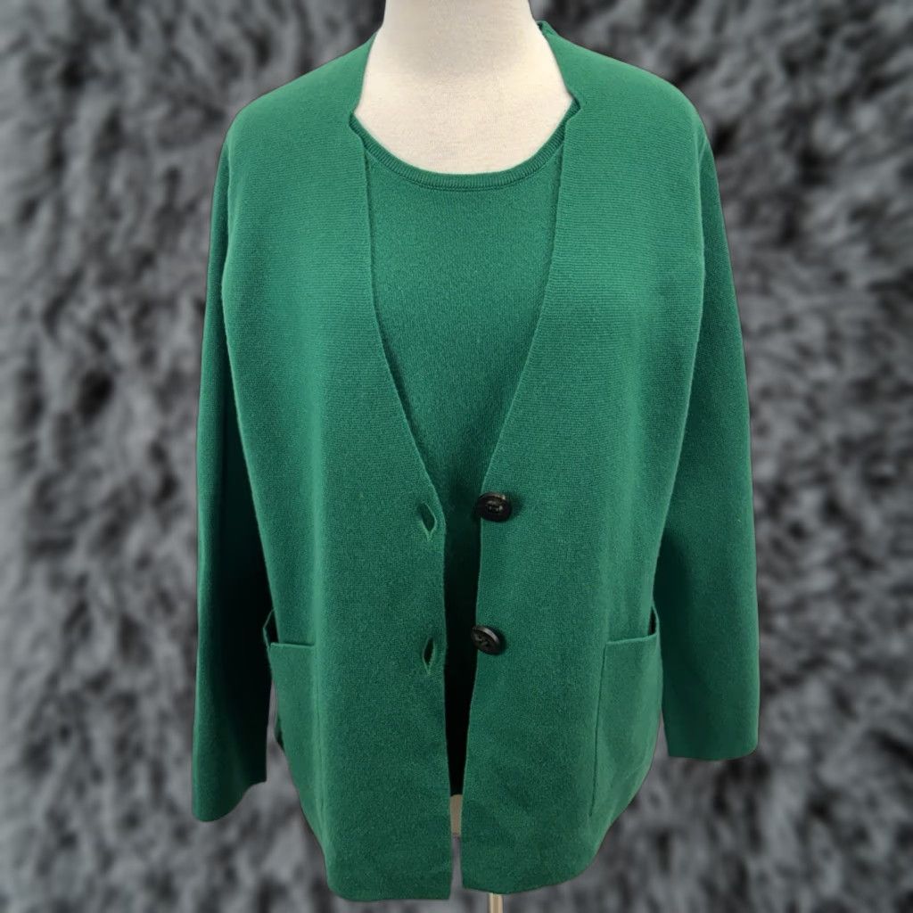 Vintage Barbara Lohmann Cardigan Sweater 2 Pc Cashmere Twin Set Women EU 46 US 16 Green Mens? Size XXL / US 16-18 / IT 52-54 - 1 Thumbnail