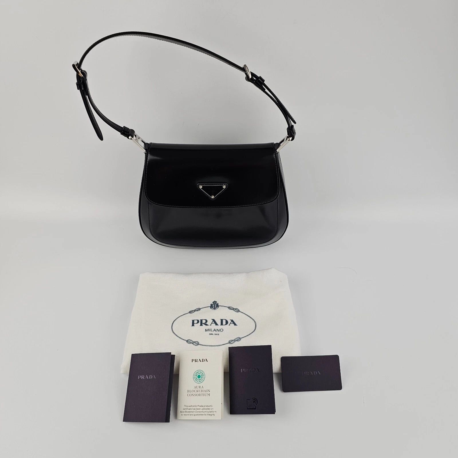 Prada PRADA Cleo Medium Black Brushed Leather Shoulder Bag Size ONE SIZE - 3 Thumbnail