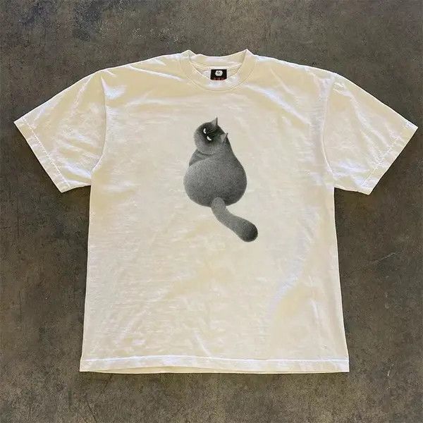 Japanese Brand Aihara x Hoshi White casual retro kitten print tee Size US L / EU 52-54 / 3 - 1 Thumbnail