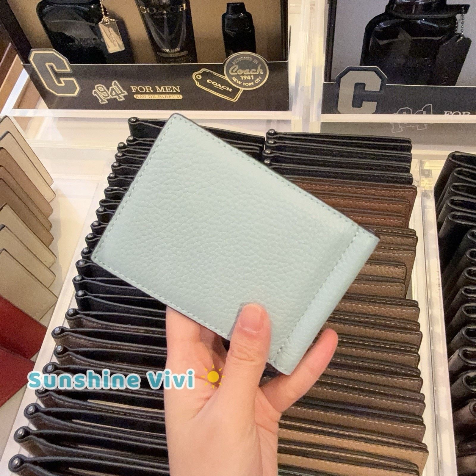 NWT Coach Slim Money Clip Billfold Wallet CH090 Light Blue