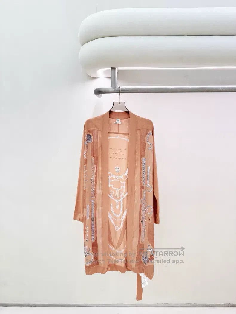 Hermes Hermes Beige and brown real silk long open cardigan Size XXS / US 00 / IT 34 - 1 Thumbnail