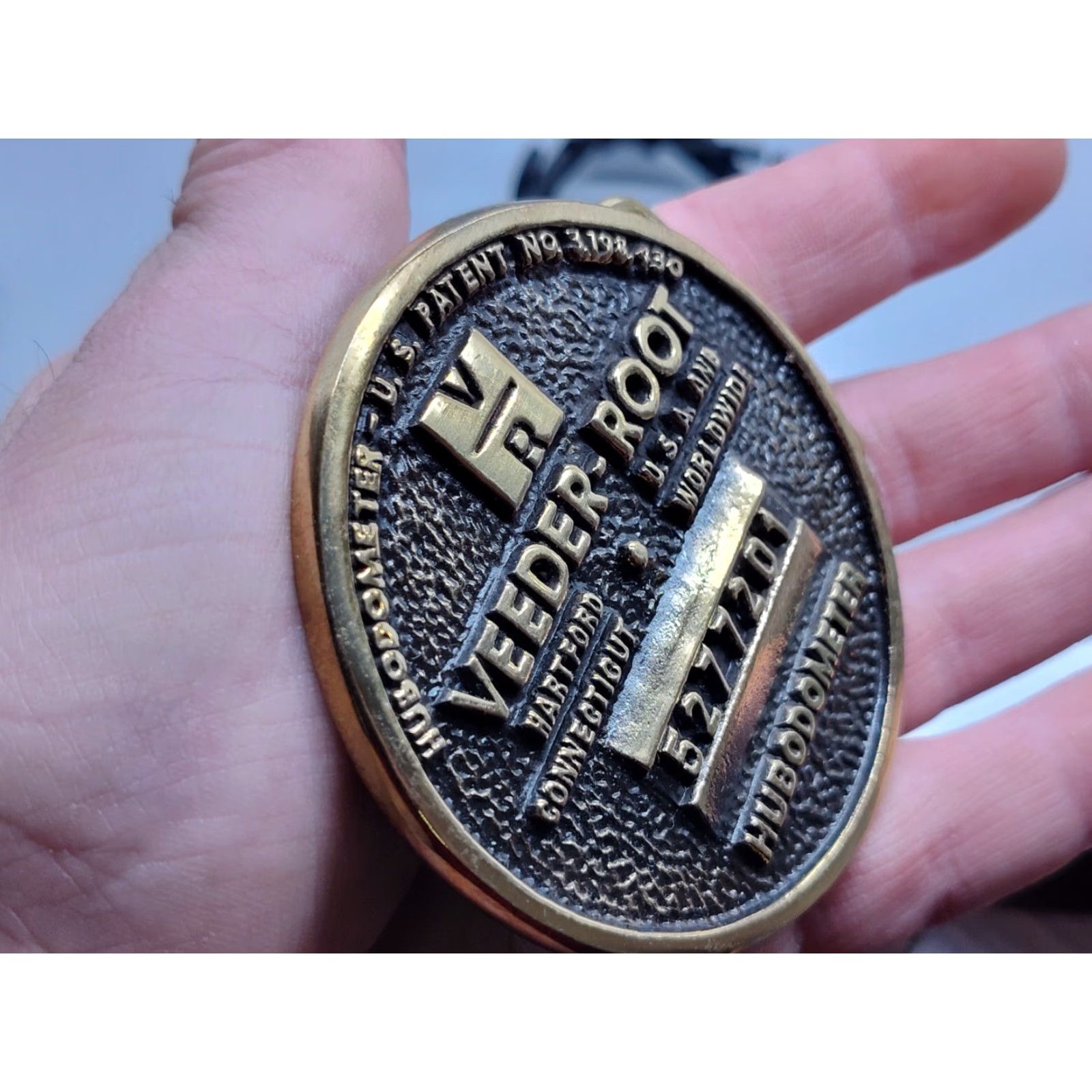 Vintage VINTAGE Veeder-Root Belt Buckle - 100% Brass, Made in USA, Bronze, Original, Vehicles/Transportation, Adult Unisex Size ONE SIZE - 5 Thumbnail