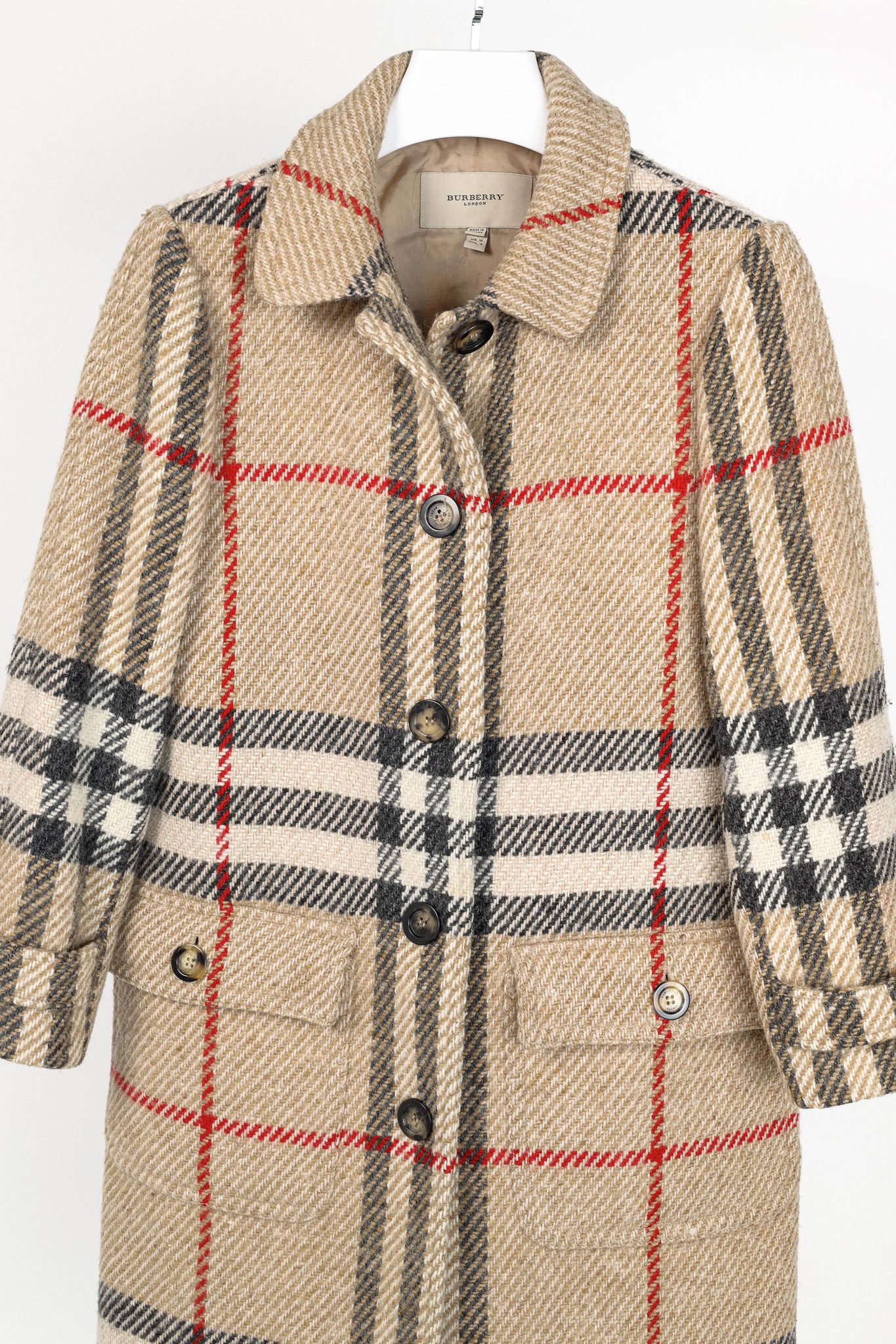 Burberry Burberry Beige Wool Check Buttoned Coat Size M / US 6-8 / IT 42-44 - 3 Thumbnail