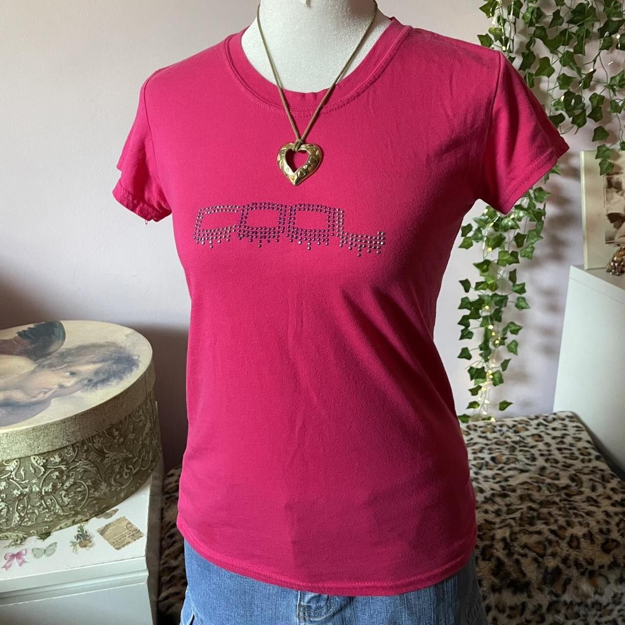 Vintage Pink Y2K “Cool” Rhinestone Tee Size ONE SIZE - 2 Thumbnail