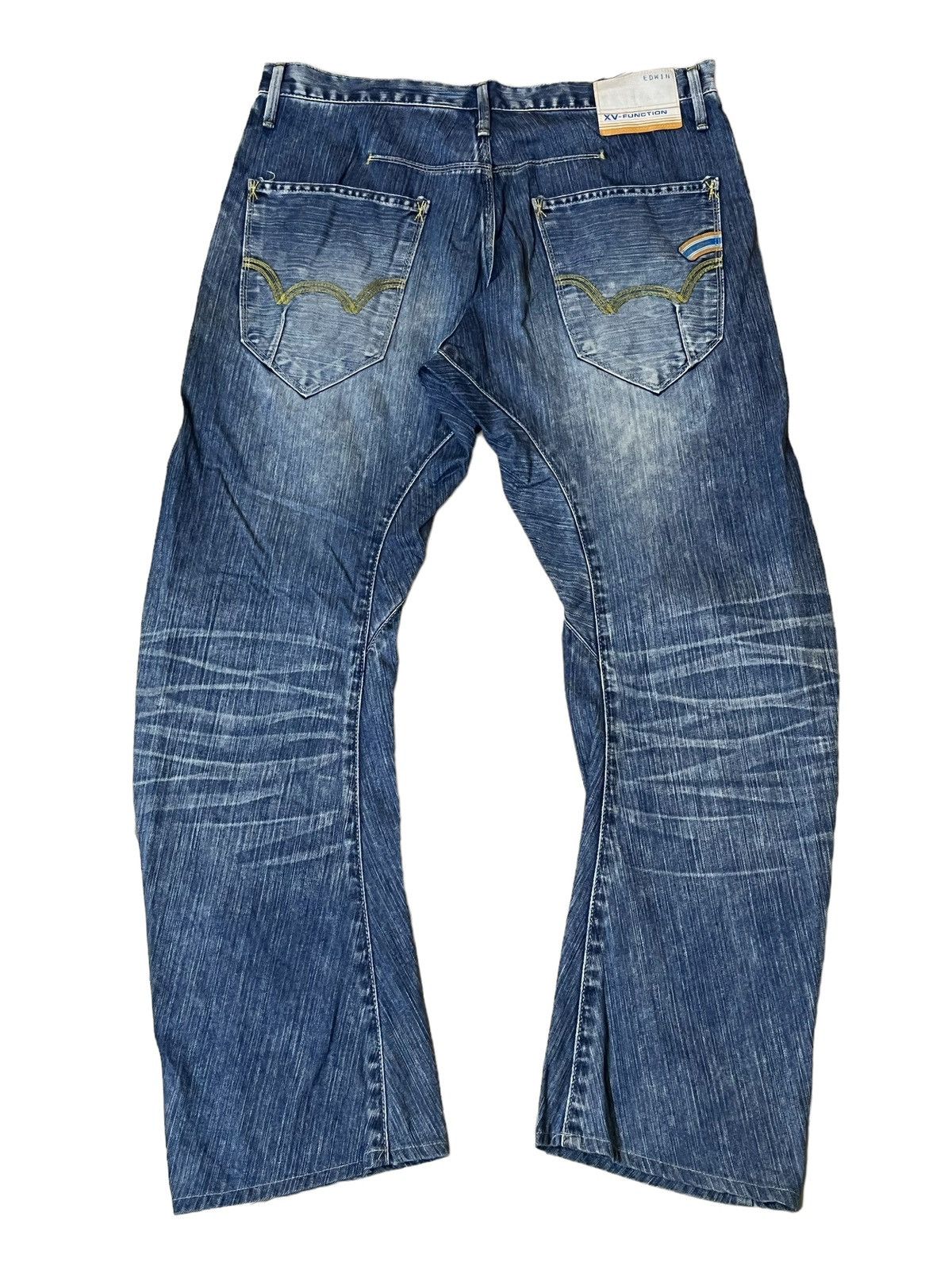 Edwin SICK🔥VINTAGE EDWIN XV FUNCTION CURVE LEG DISTRESSED JEANS Size US 35 - 2 Thumbnail