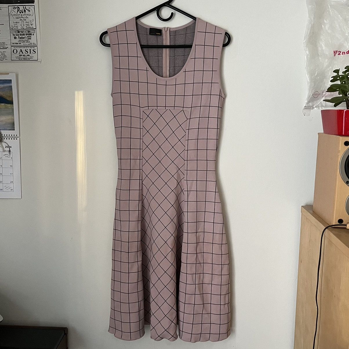 Fendi 90s y2k Window Pane Jacquard A-line Dress Size M / US 6-8 / IT 42-44 - 1 Thumbnail