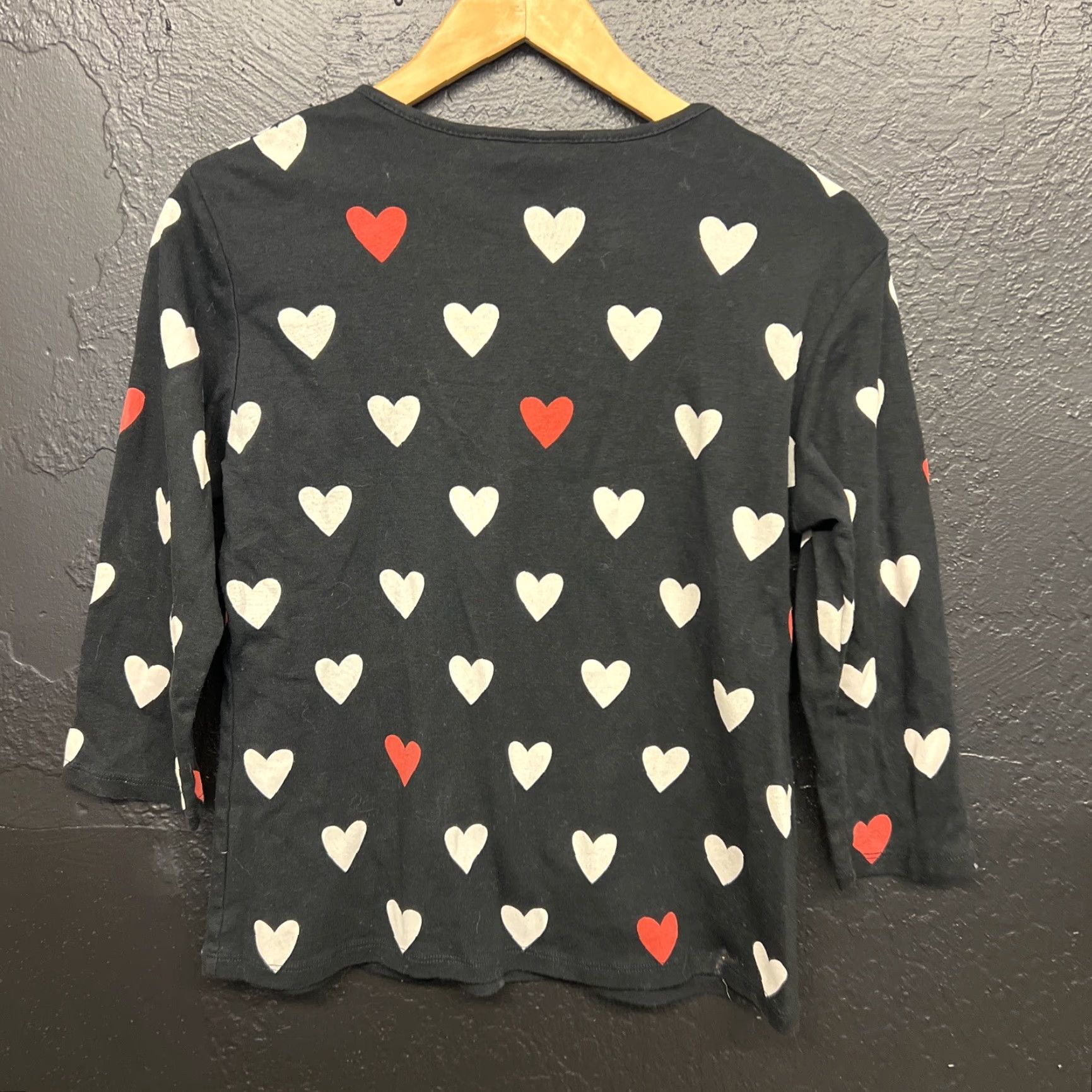 Vintage JESS & JANE Long Sleeve Black With Hearts Pattern Bejeweld 100% Cotton Top Size M / US 6-8 / IT 42-44 - 3 Thumbnail