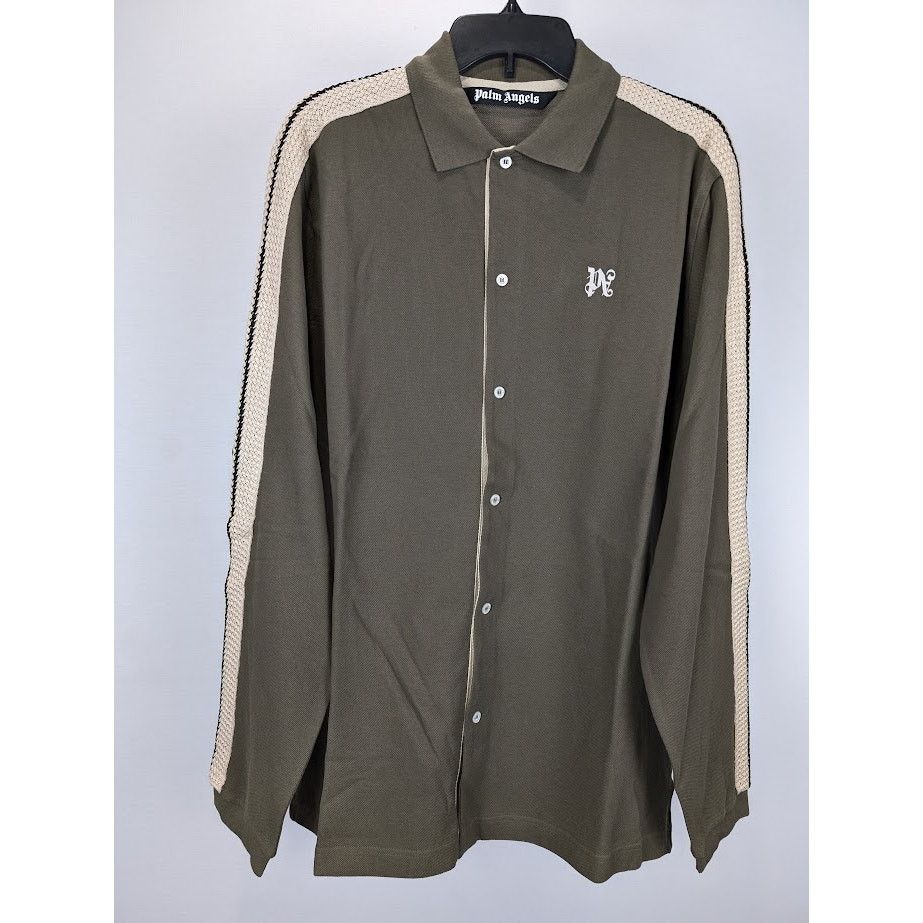 Palm Angels o1rshd1 Q:2 / PA Monogram Piquet Track Shirt in Brown Size US L / EU 52-54 / 3 - 4 Thumbnail
