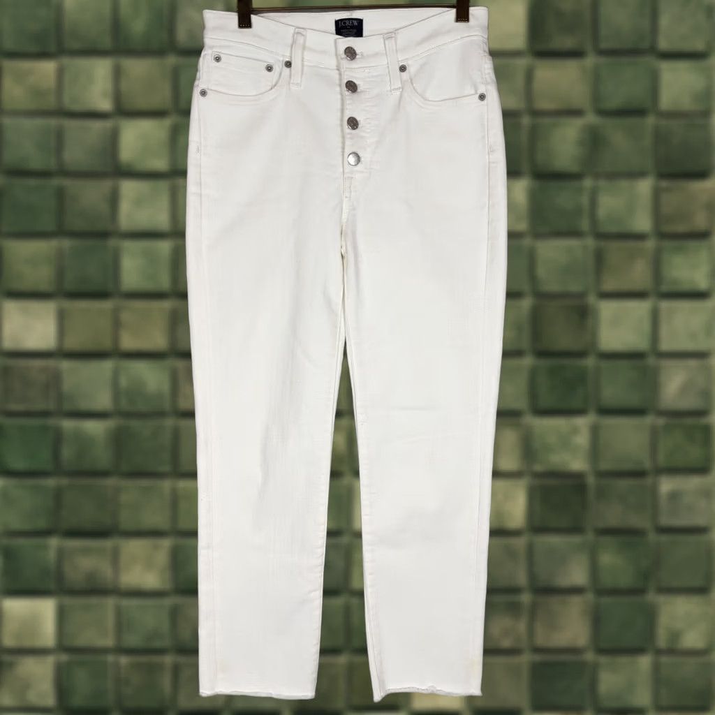 J.Crew J.CREW White Denim High Rise Straight Jeans 27 Regular Fit 5-Pocket Nautical Beach Spring Summer Button Fly Raw Hem Bottoms Womens Size 27" / US 4 / IT 40 - 1 Thumbnail