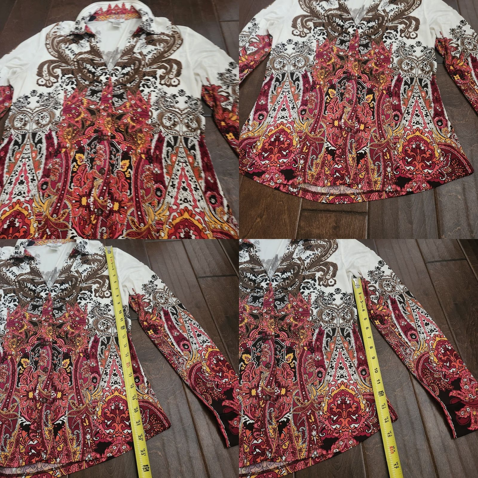 Vintage Cache Boho Paisley Blouse Womens M Long Sleeve Button Stretch Top Size M / US 6-8 / IT 42-44 - 8 Thumbnail