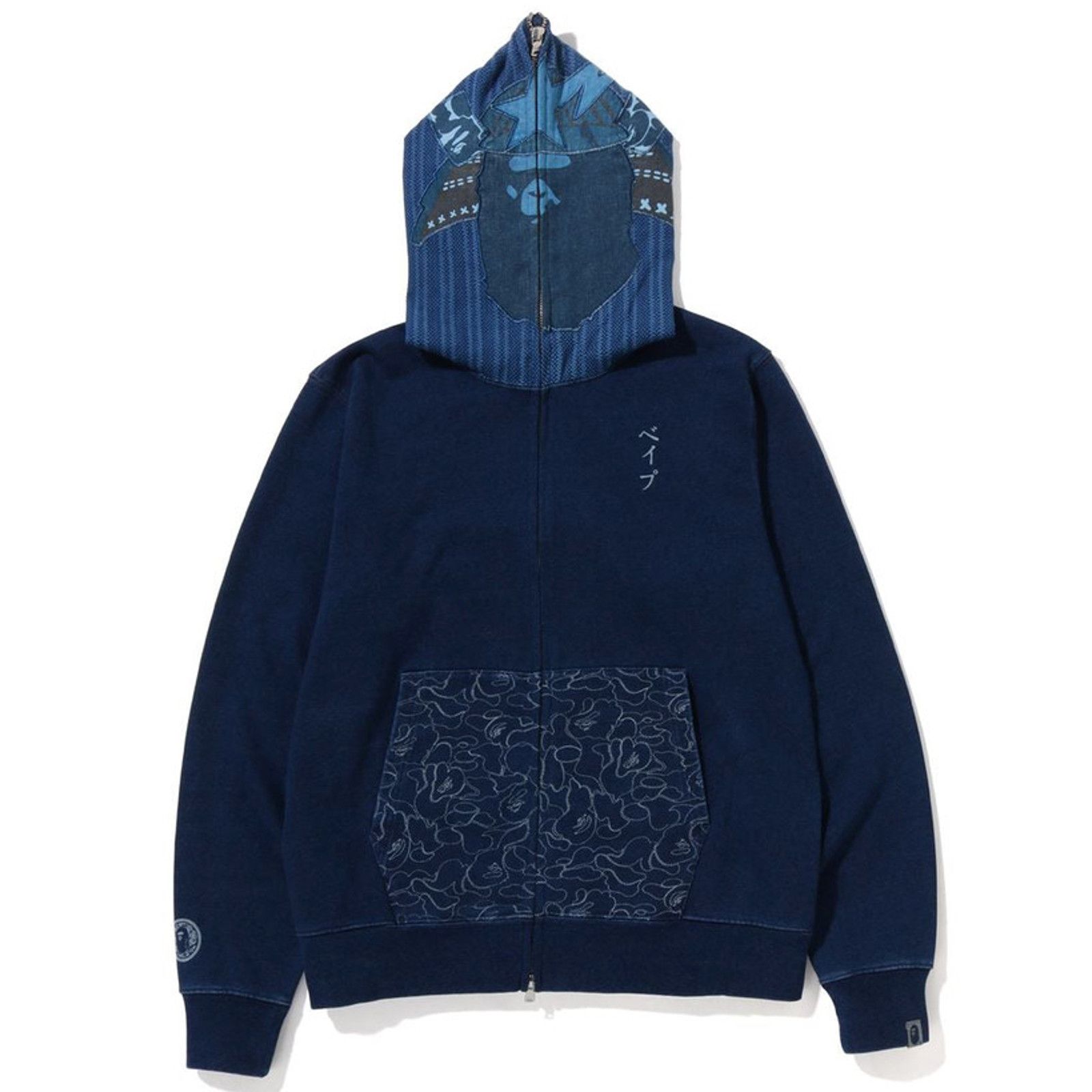 Bape Samurai Shark Indigo Full-Zip Hoodie Size Large