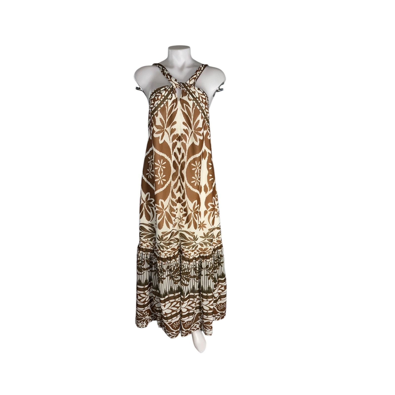 NEW NWT Anthro Vineet Bahl Halter Maxi Dress XS Brown Print