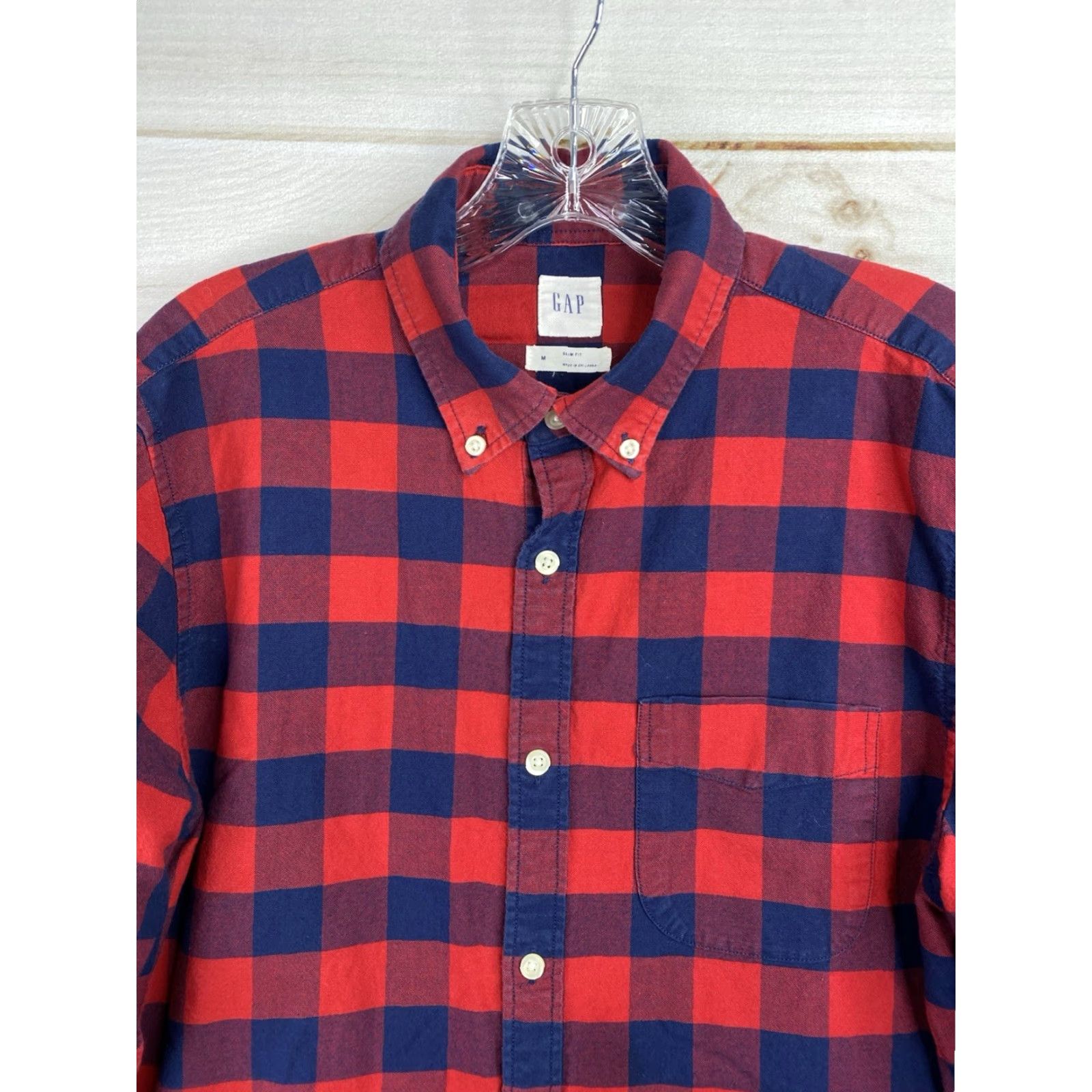 Gap Gap Button-Down Shirt Slim Fit M Red Blue Plaid Long Sleeve Casual Shirt Mens Size US M / EU 48-50 / 2 - 2 Thumbnail