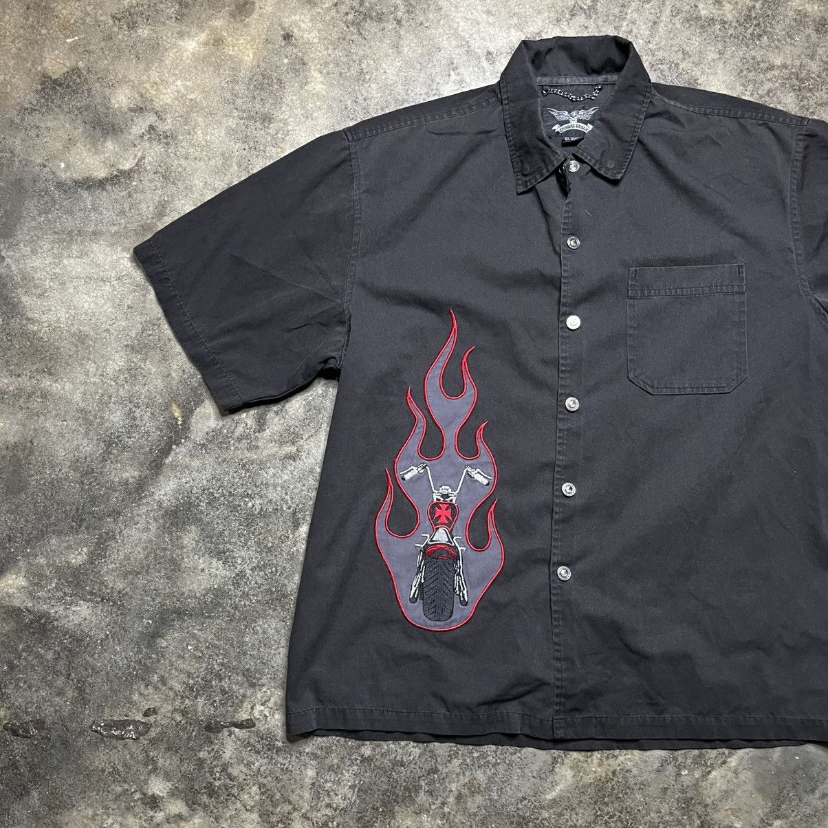 Vintage vintage biker flame chrome metal button up collared shirt Size US XL / EU 56 / 4 - 3 Thumbnail