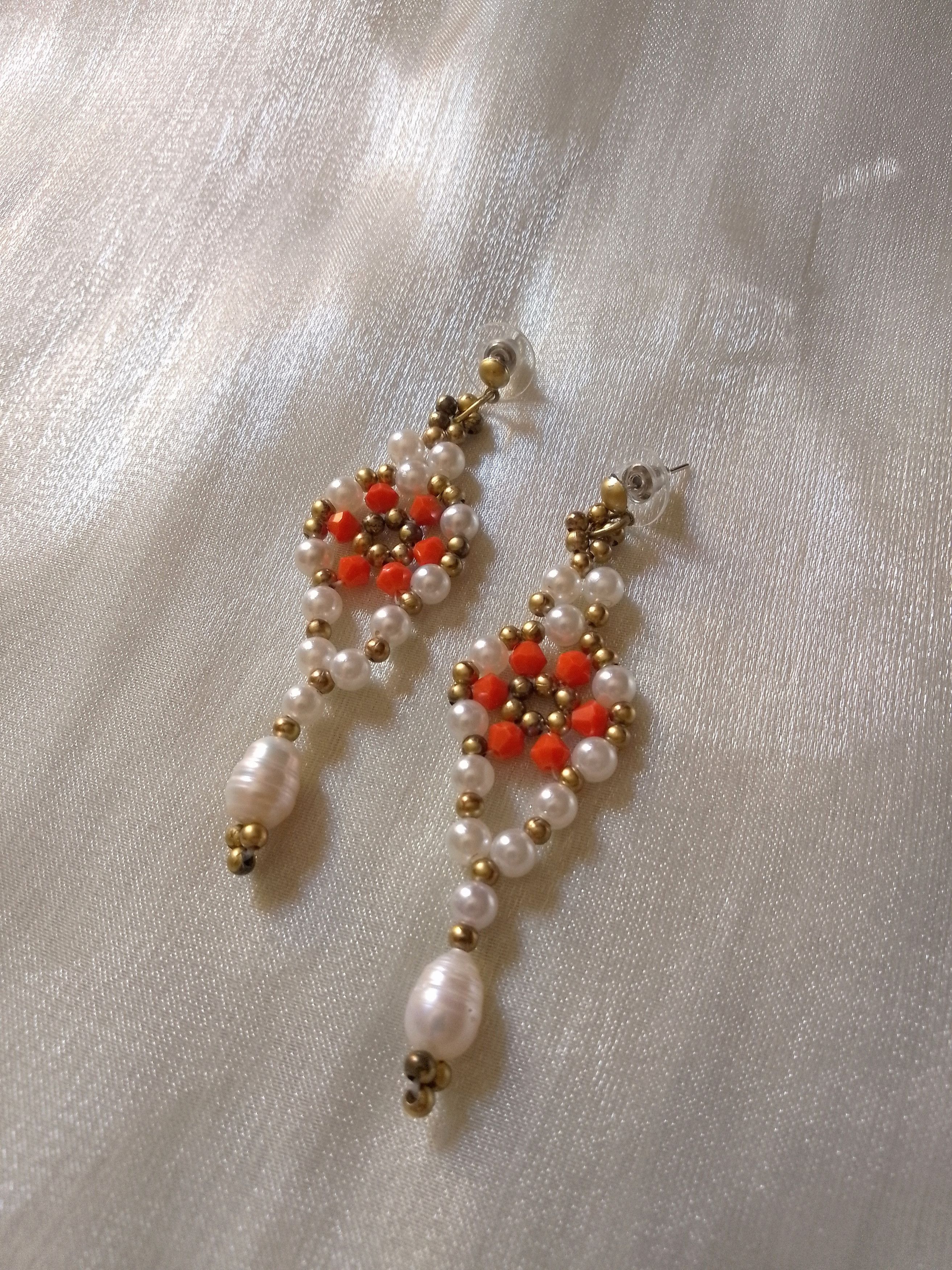 Handmade Dangling earrings with Freshwater pearls Vintage style Size ONE SIZE - 8 Thumbnail