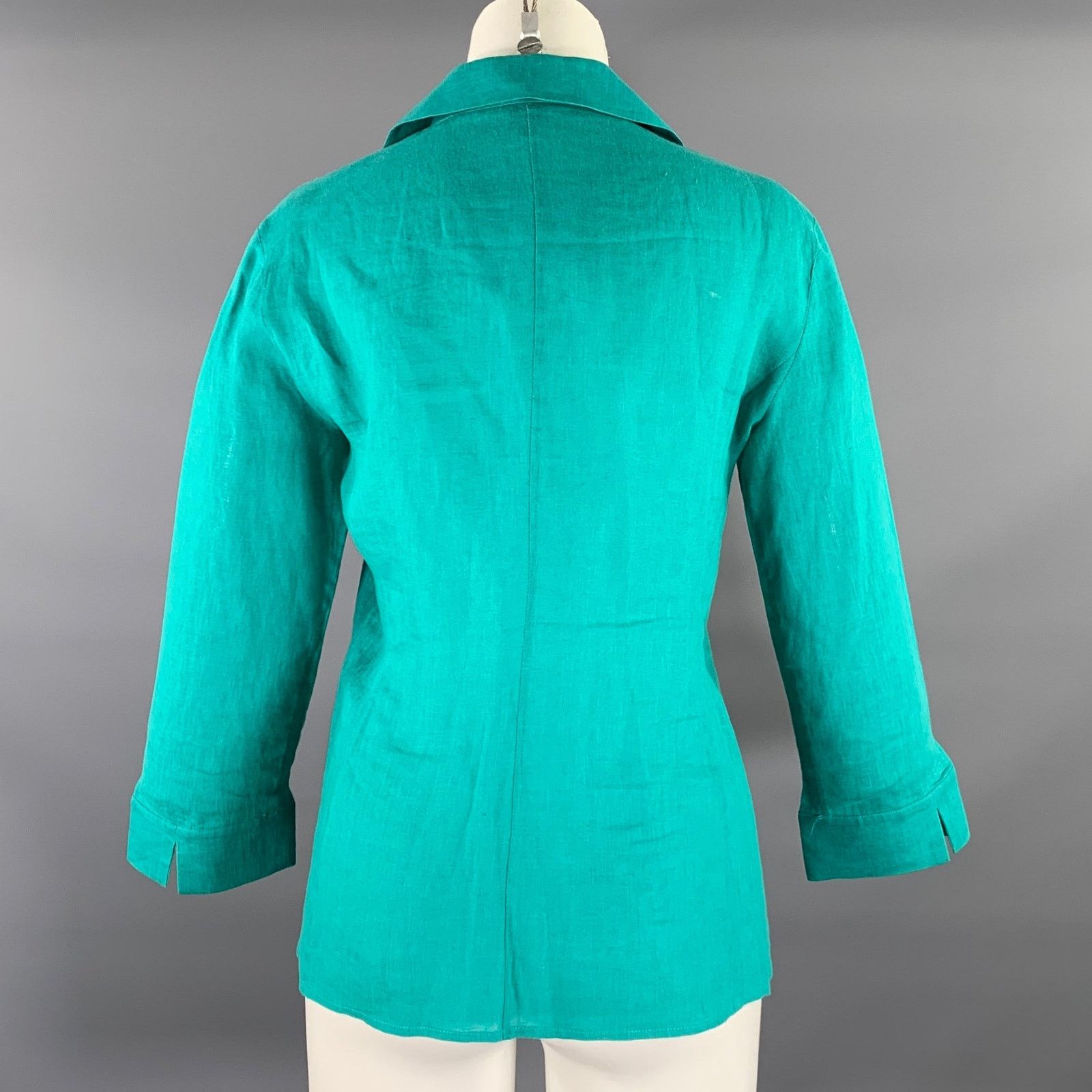 Giorgio Armani GIORGIO ARMANI Size 8 Teal Linen 3/4 Sleeves Shirt Size M / US 6-8 / IT 42-44 - 3 Thumbnail