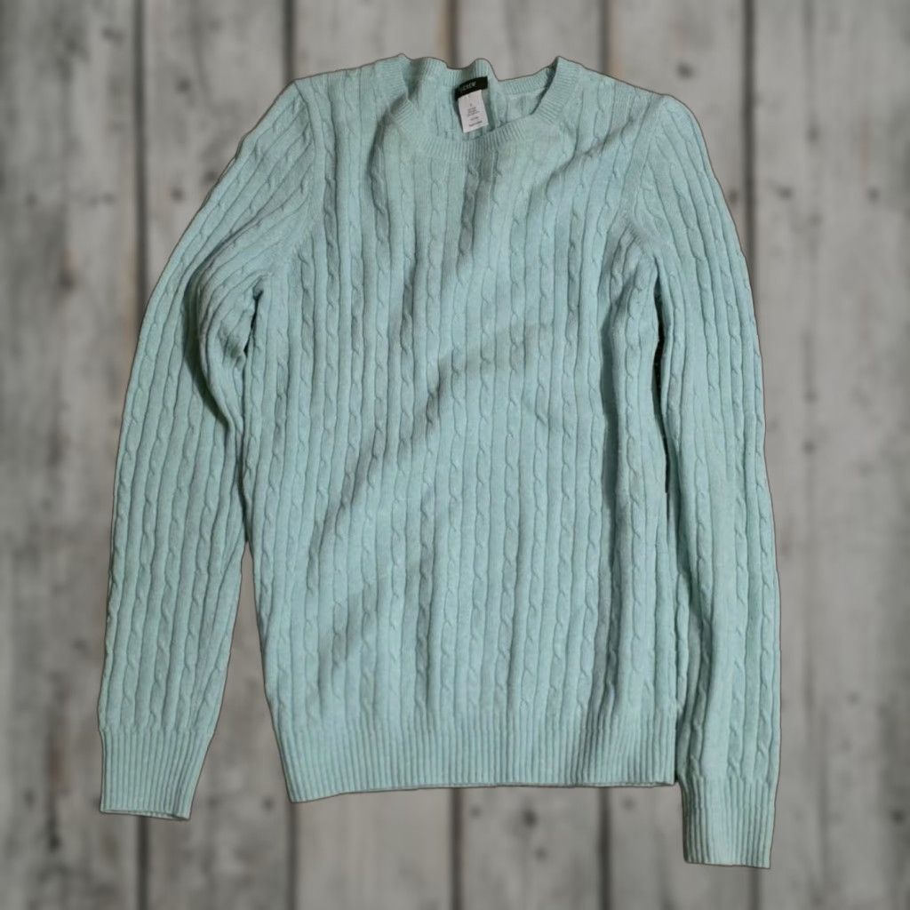 J.Crew J.CREW Sweater Crew Neck 100% Cashmere Green Cable-Knit Size S Women Pullover Knit Winter Fall Spring Vintage No Size S / US 4 / IT 40 - 1 Thumbnail