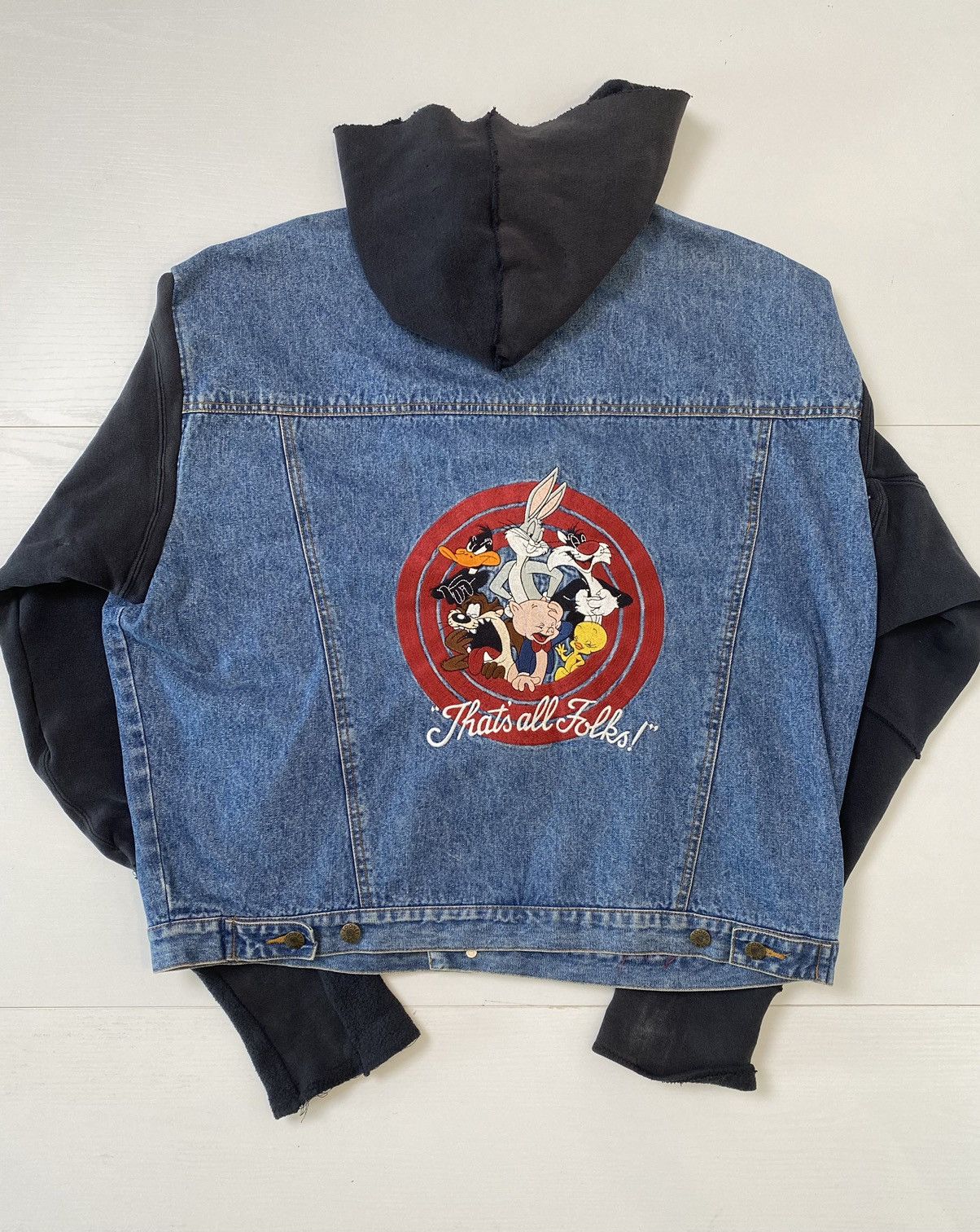 Other Looney Tones sweatshirt jacket, L, blue/black denim, used Size US L / EU 52-54 / 3 - 12 Thumbnail