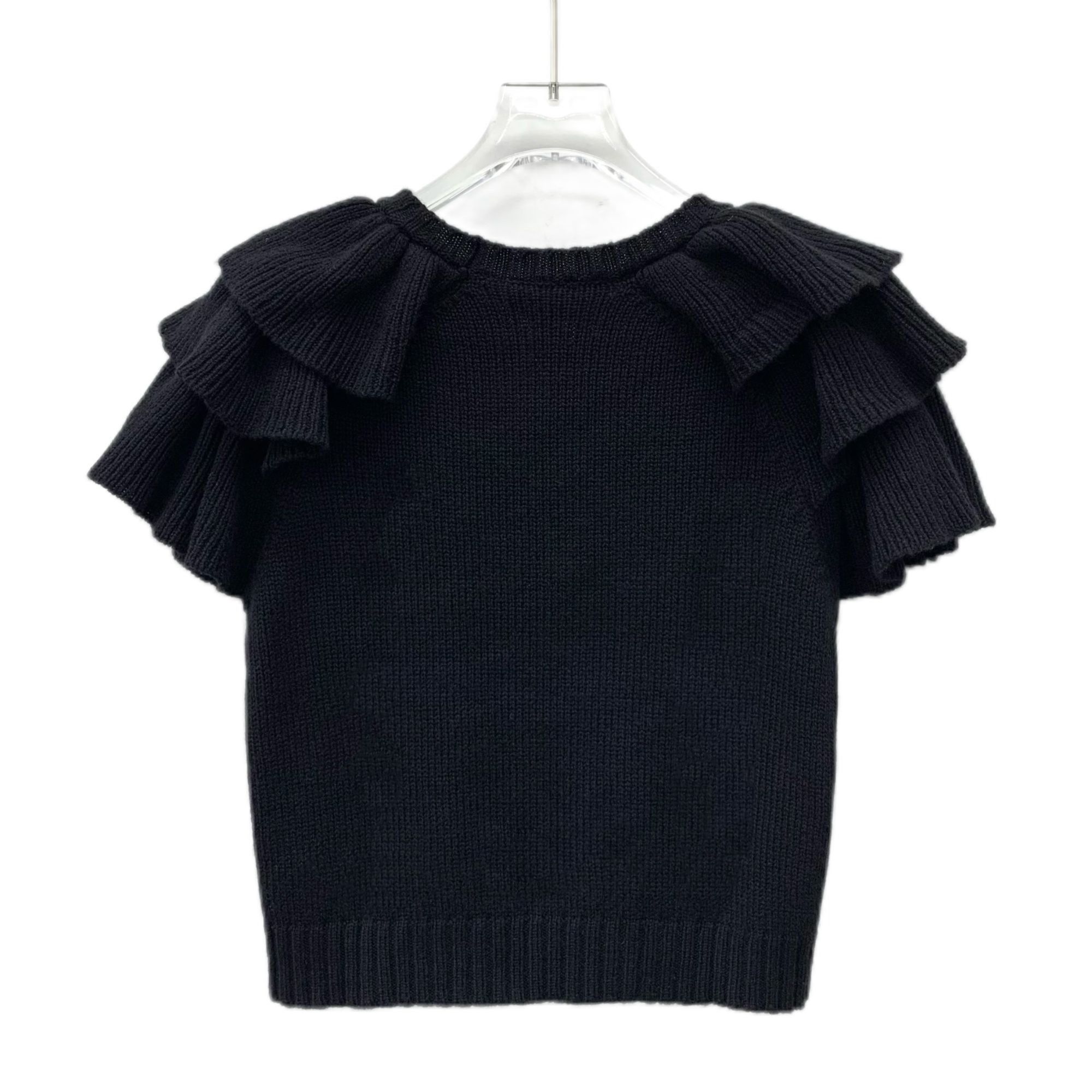 Dior Christian Dior Black Cashmere Ruffled Short-Sleeve Sweater 3 Size XS / US 0-2 / IT 36-38 - 8 Thumbnail