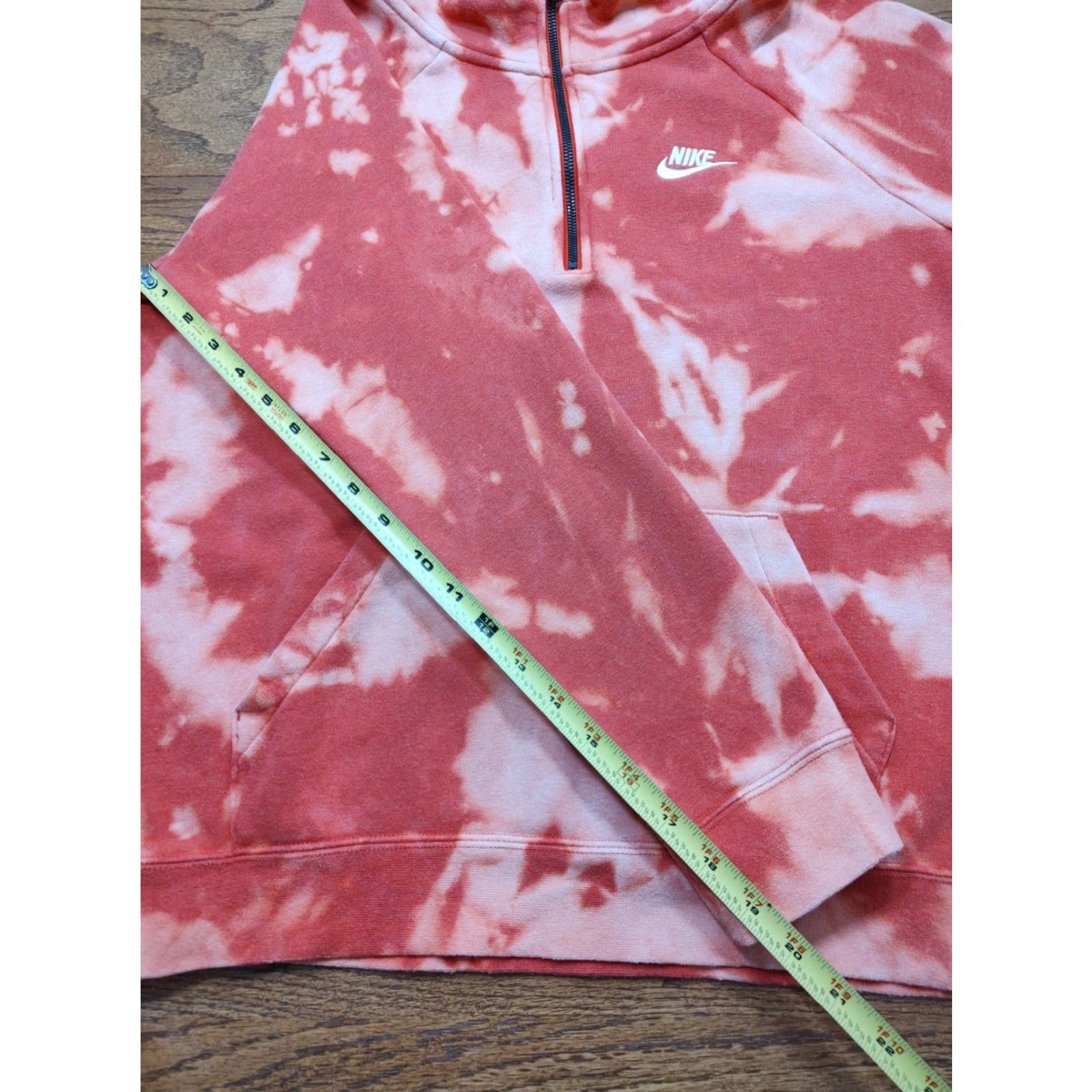 Nike Nike 1/4 Zip Hoodie Womens Large Red Tie Dye Sweatshirt Acid Wash Logo Pockets Zip Fleece Cotton Blend Long Sleeve Size L / US 10 / IT 46 - 7 Thumbnail