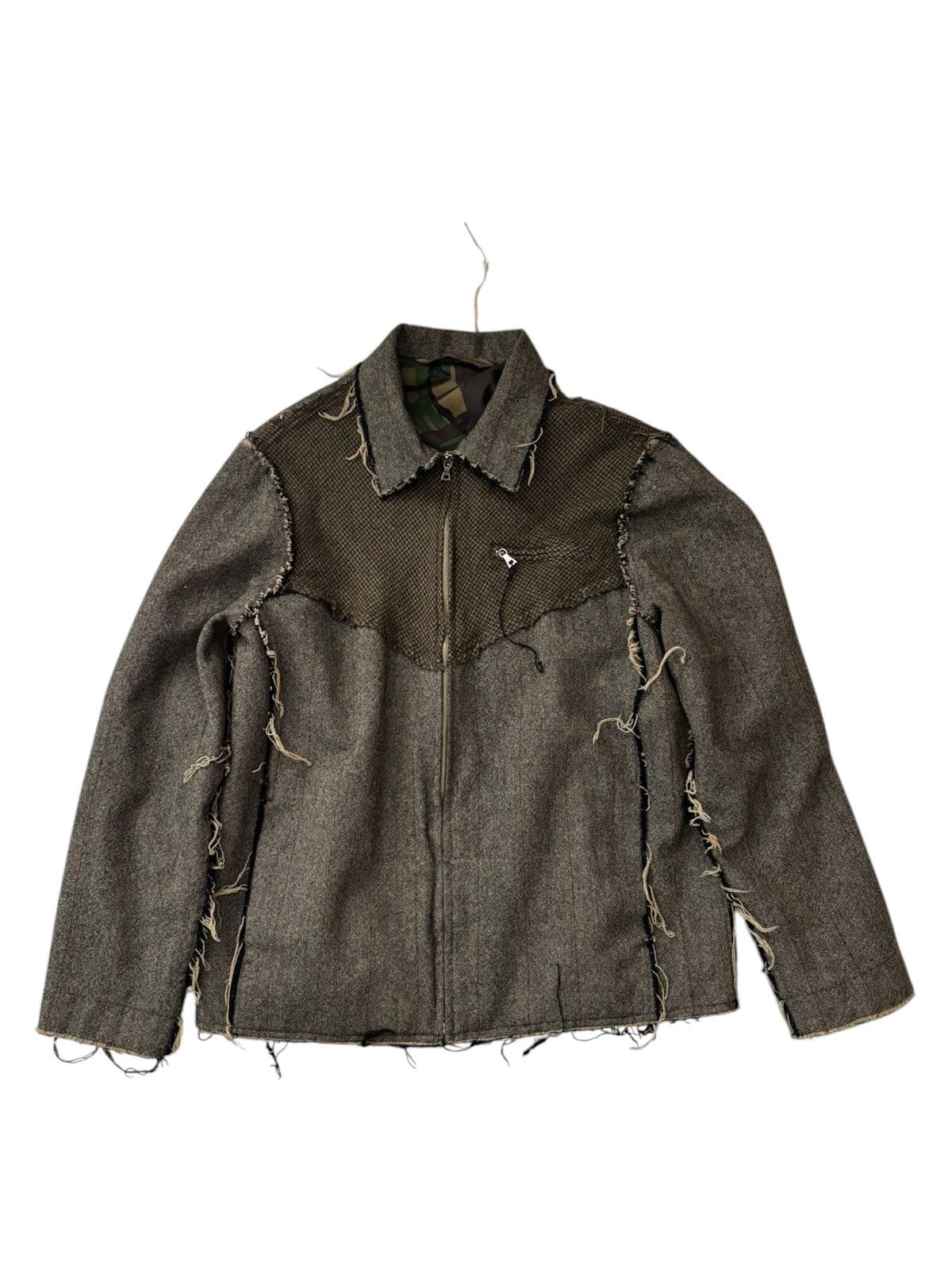 Oliver Spencer Oliver Spencer Distressed Wool Panel Zip Jacket Size US S / EU 44-46 / 1 - 1 Thumbnail