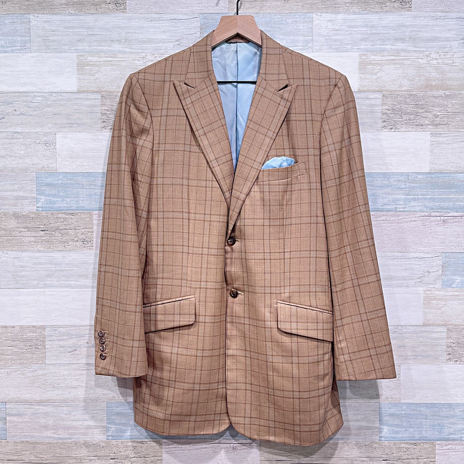 Holland & Sherry Holland & Sherry Bespoke Sport Coat Tan Plaid Savile Ro 38R Size 38R - 1 Thumbnail