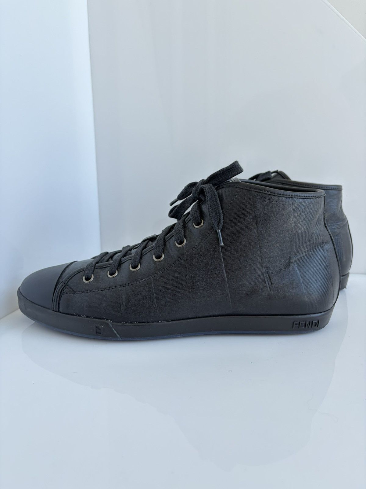 Fendi Fendi FF Black Leather High-Top Sneakers Shoes US8 EU41 Size US 8 / EU 41 - 6 Thumbnail