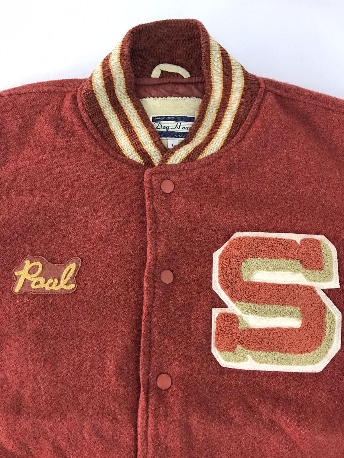 Vintage Dog House Simple Varsity Jacket Checked Leather Sleeve Size US L / EU 52-54 / 3 - 3 Thumbnail