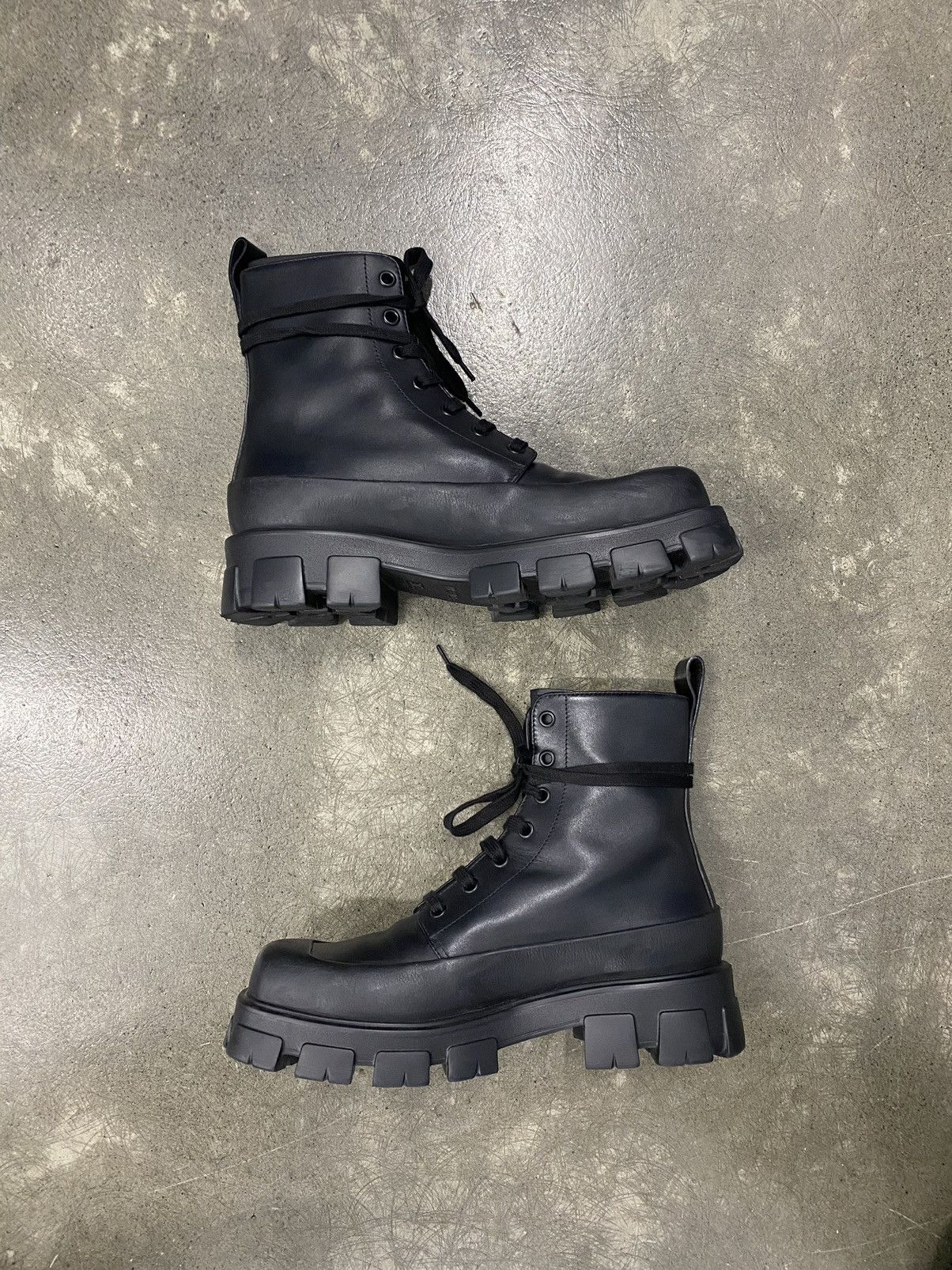 Prada × Raf Simons Prada Leather Monolith Boots | Grailed