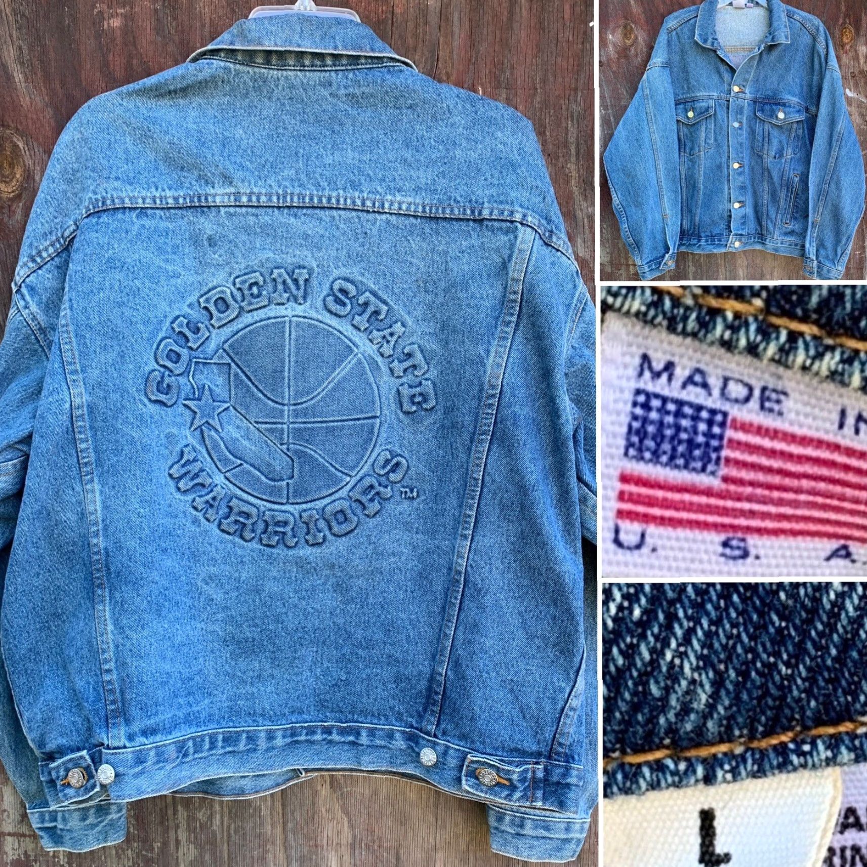 Vintage VINTAGE Golden State Warriors Embossed Denim Jacket Trucker Jean Made In USA Size L Size US 33 - 2 Thumbnail