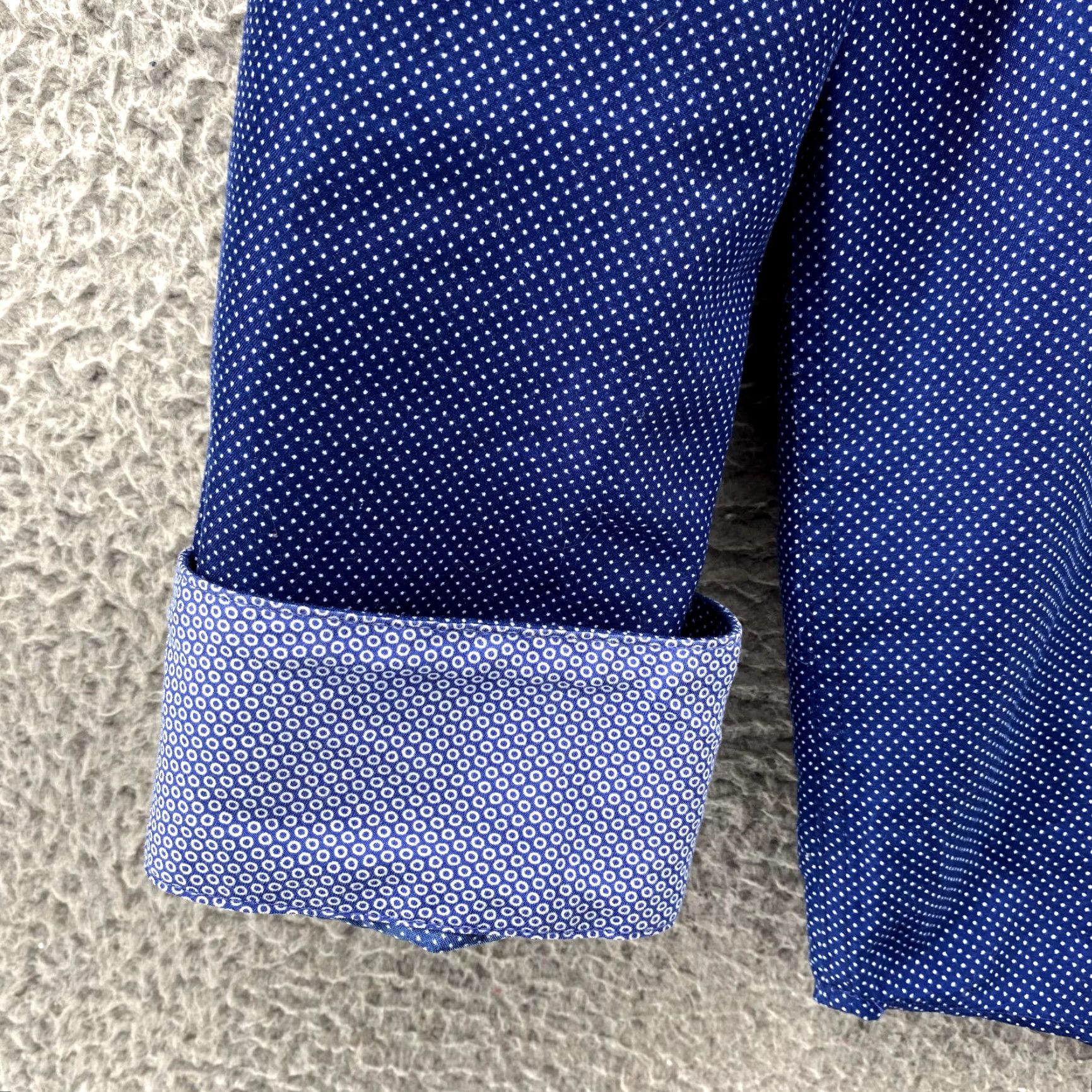 Nicole Miller Nicole Miller Dress Shirt Men's M 15-15.5 Blue Polka Dot Flip Cuff Office Preppy Shirt Dress Shirt Mens M 15-15.5 Blue Polka Dot Flip Cuff Size 40R - 3 Thumbnail