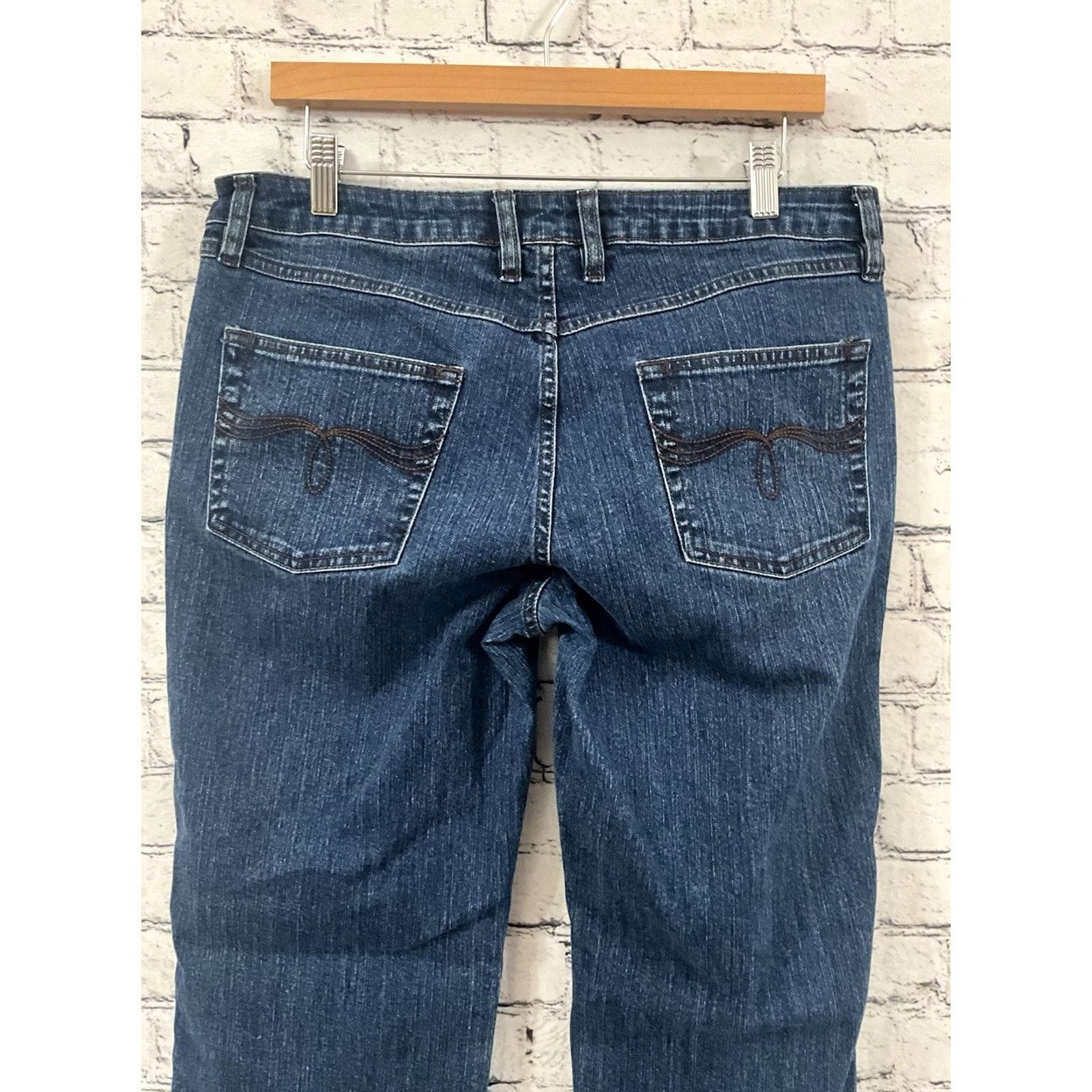 Denime Westport Jeans Womens Size 10 Blue Straight Jeans 5-Pocket Denim Studded Rhinestone Casual Shaping Stretch Regular Rise Mid Size 32" / US 10 / IT 46 - 4 Thumbnail