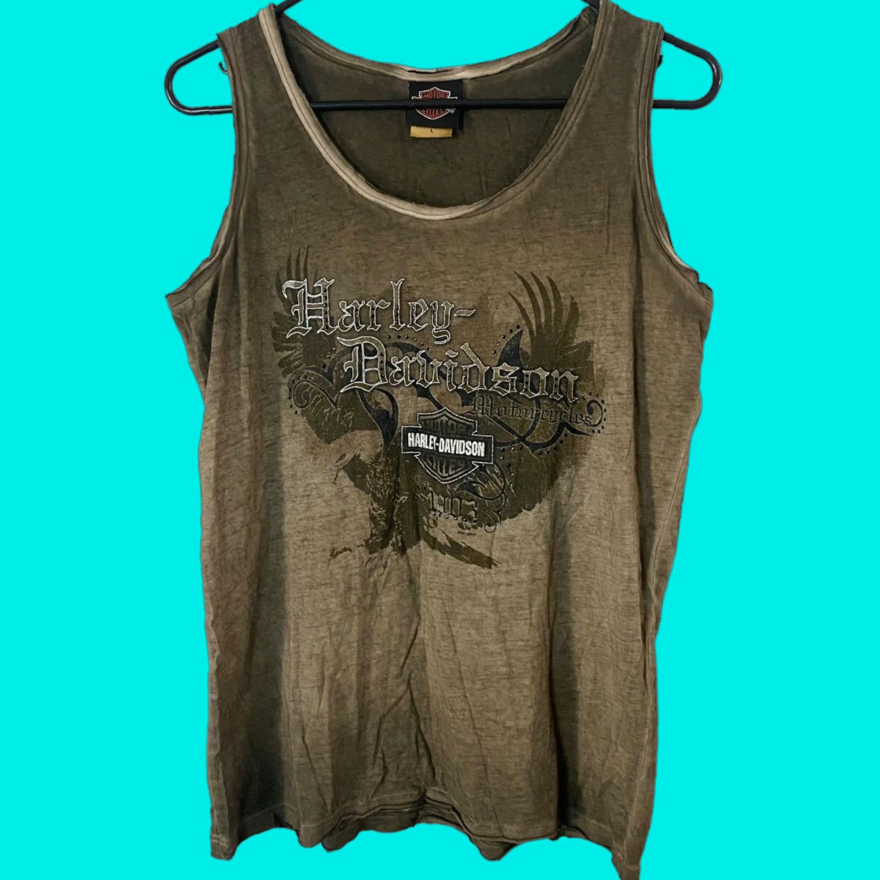 Harley Davidson Harley Davidson Distressed Tank Top Womens Large Brown Sleeveless Studded Size L / US 10 / IT 46 - 1 Thumbnail