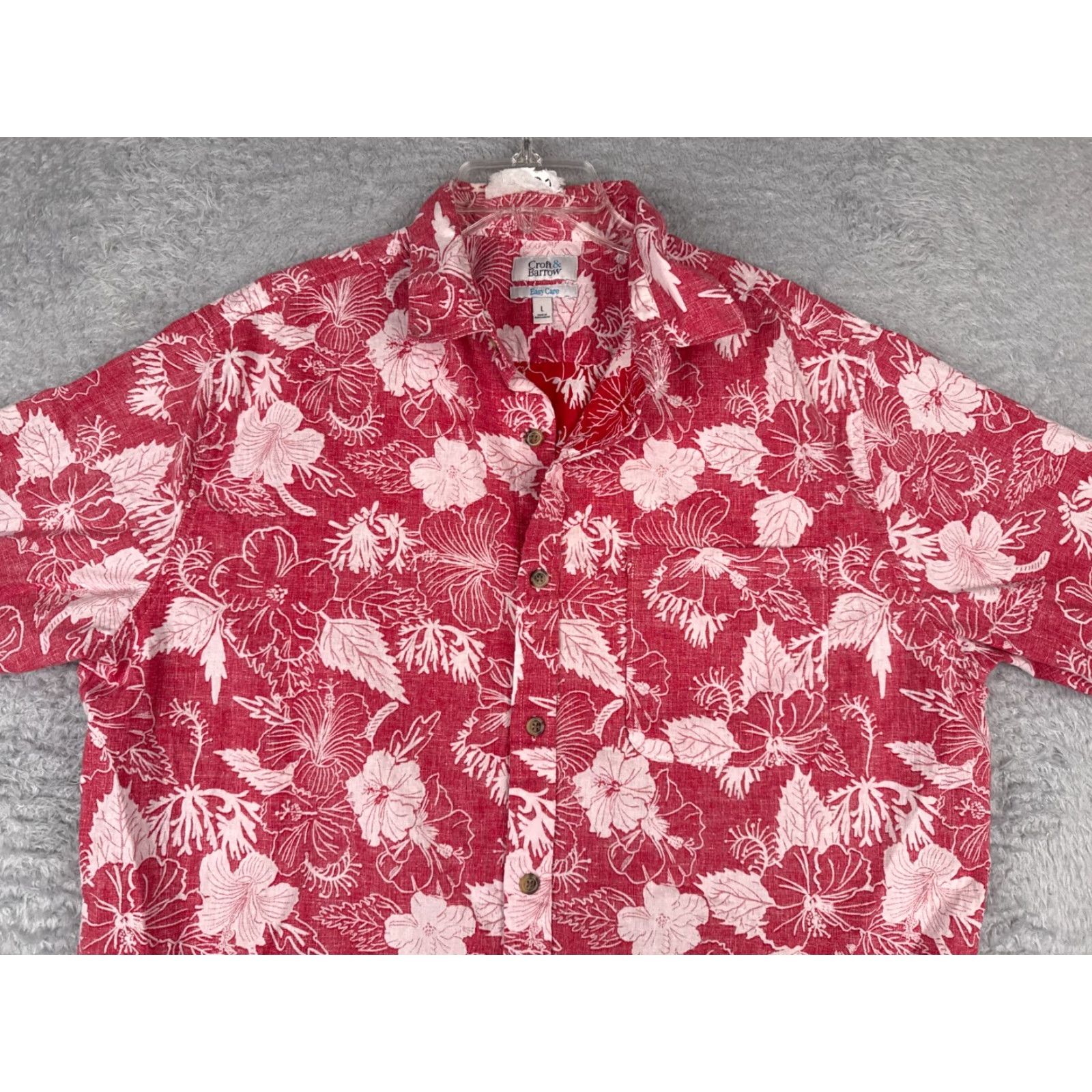 Croft & Barrow VINTAGE Croft & Barrow Hawaiian Shirt Mens Large Red Floral Button-Up Linen Cotton Aloha Resort Size US L / EU 52-54 / 3 - 7 Thumbnail