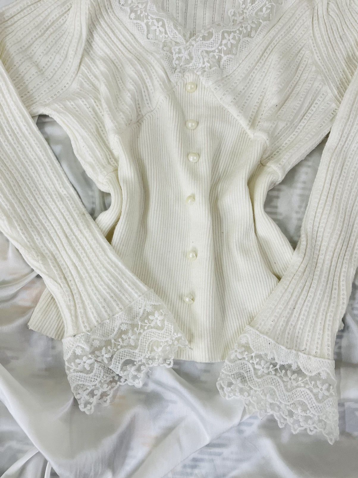 Other Lace Trim Knit Cardigan Size M / US 6-8 / IT 42-44 - 2 Thumbnail