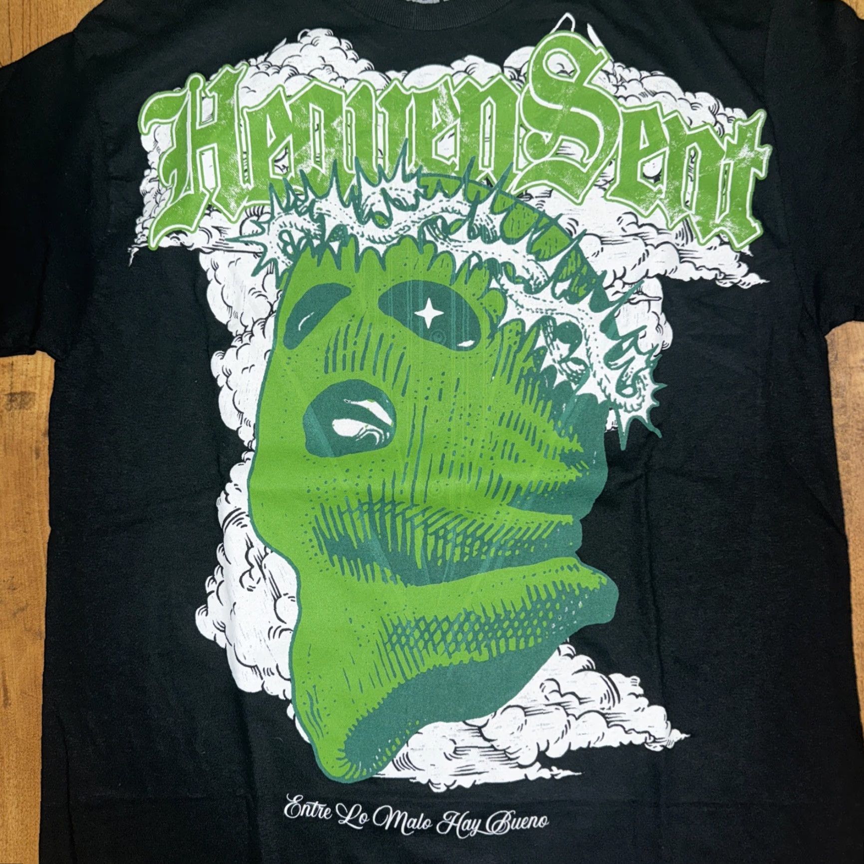 Malo VINTAGE Heaven Sent Shirt Mens Streetwear Graphic Tee Black Small Entre Lo Malo Hay Bueno Jesus Tee 90s Masked Face Size US S / EU 44-46 / 1 - 2 Thumbnail