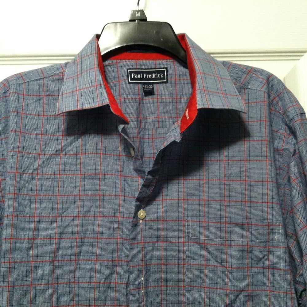 Paul Fredrick PAUL FREDRICK MEN'S BLUE 100%COTTON DRESS SHIRT 16.5/33 Size US L / EU 52-54 / 3 - 2 Thumbnail