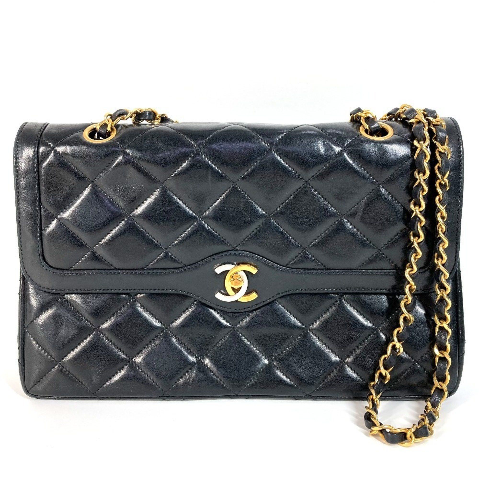 Chanel Matelasse Quilted Cc Coco Mark Paris Limited Edition Bag W Chain Crossbody Flap Shoulder Lambskin Women's Black