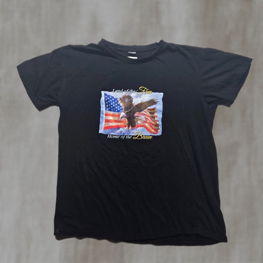 Vintage America Flag USA Patriotic Black Tee T-Shirt Short Sleeve Men's L 4th July Shirt USA Patriotic Mens Black T-Shirt Short Sleeve L Size US L / EU 52-54 / 3 - 1 Thumbnail