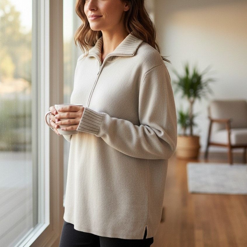 Robert Talbott × Vintage Talbots Sweater Made in JAPAN Half zip Mockneck L Cotton Size L / US 10 / IT 46 - 1 Thumbnail