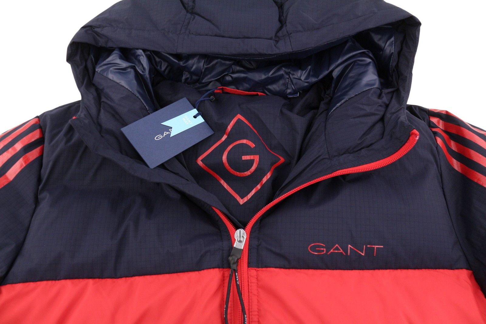 Gant STRIPED BLOCK PUFFER M Bright Red Hooded Jacket 87271 Size US M / EU 48-50 / 2 - 5 Thumbnail