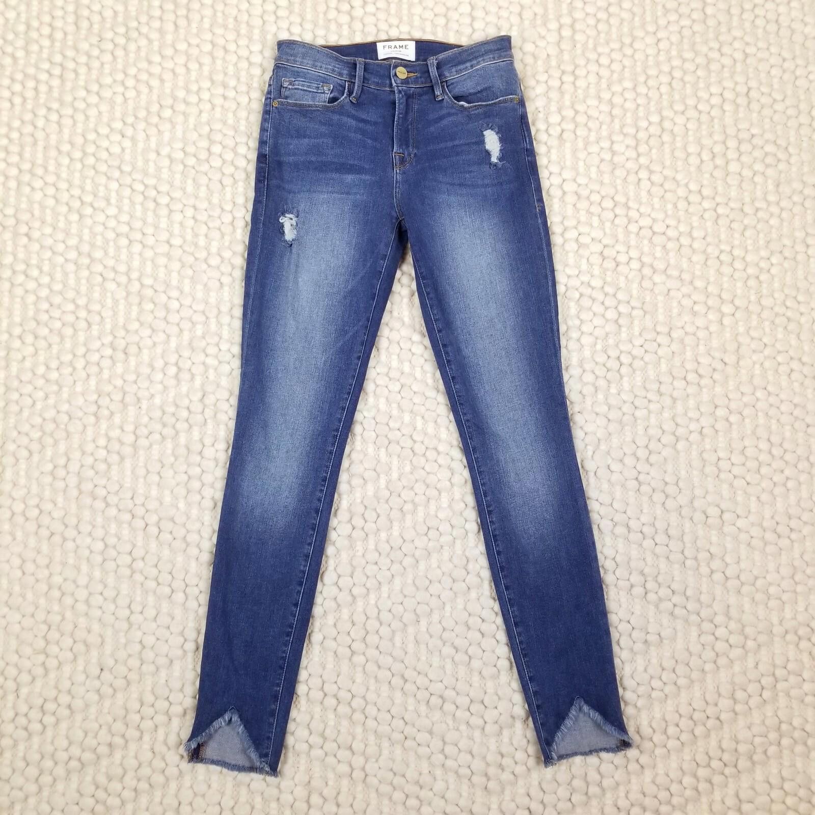 Frame Frame Le Skinny De Jeanne Triangle Hem Jeans Seabright Sz 26 Size 26" / US 2 / IT 38 - 1 Thumbnail