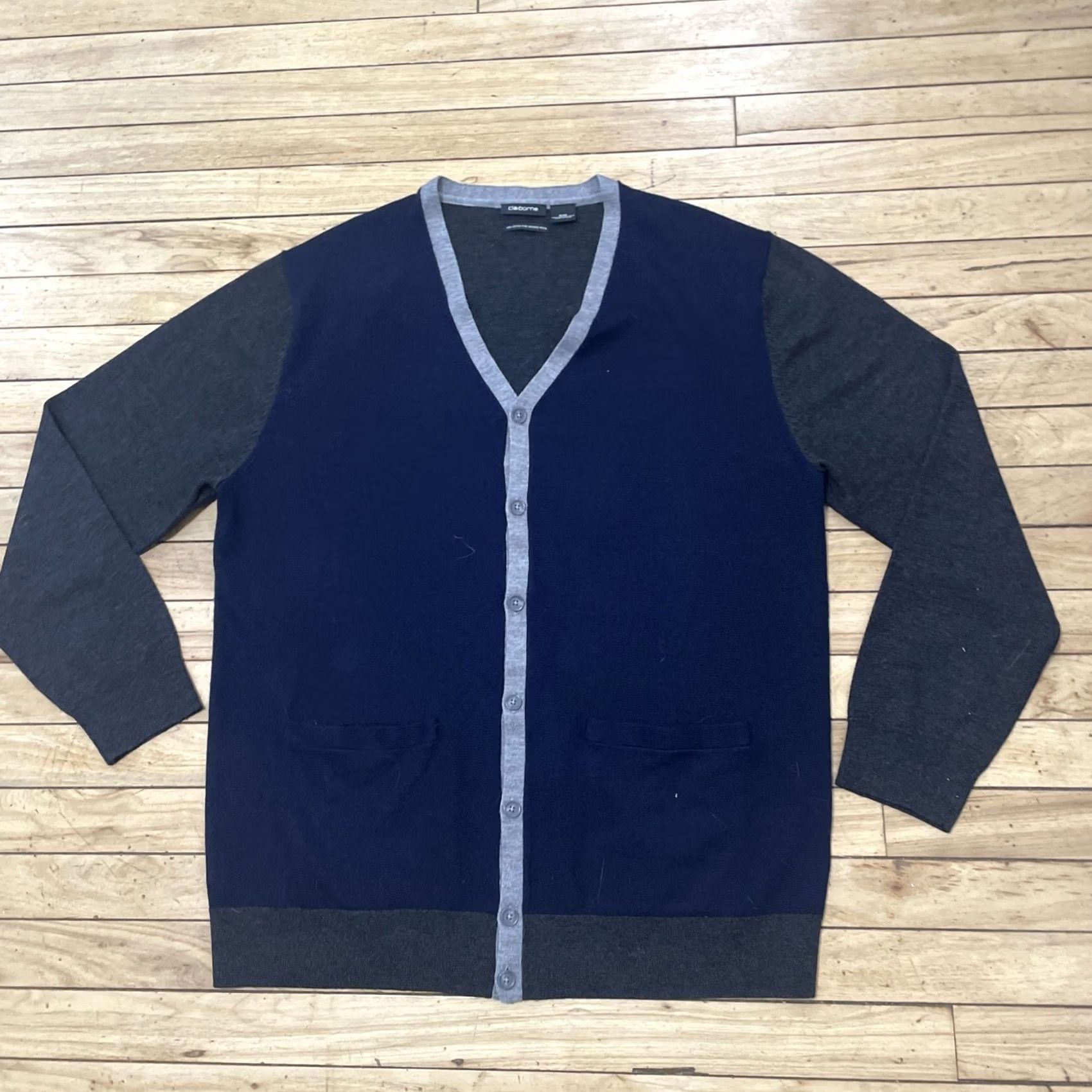 Liz Claiborne Claiborne Cardigan Sweater Men 2XL Navy Blue Wool V-Neck Preppy All Seasons Casual Size US XXL / EU 58 / 5 - 3 Thumbnail